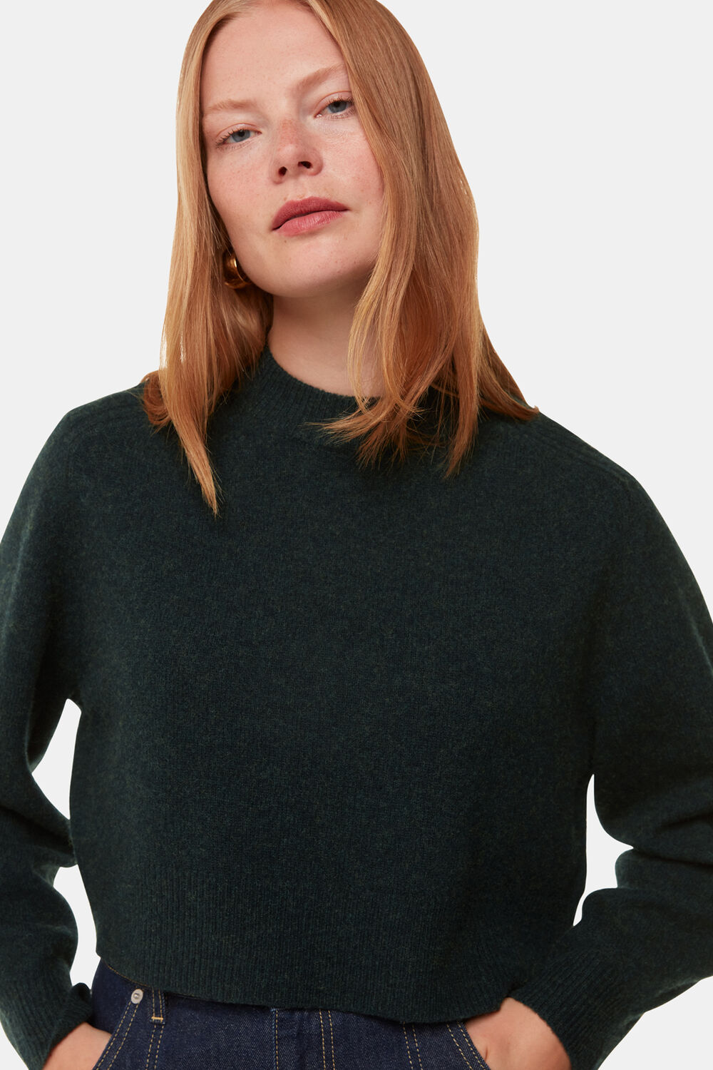 Dark Green Wool Crop Relaxed Knit