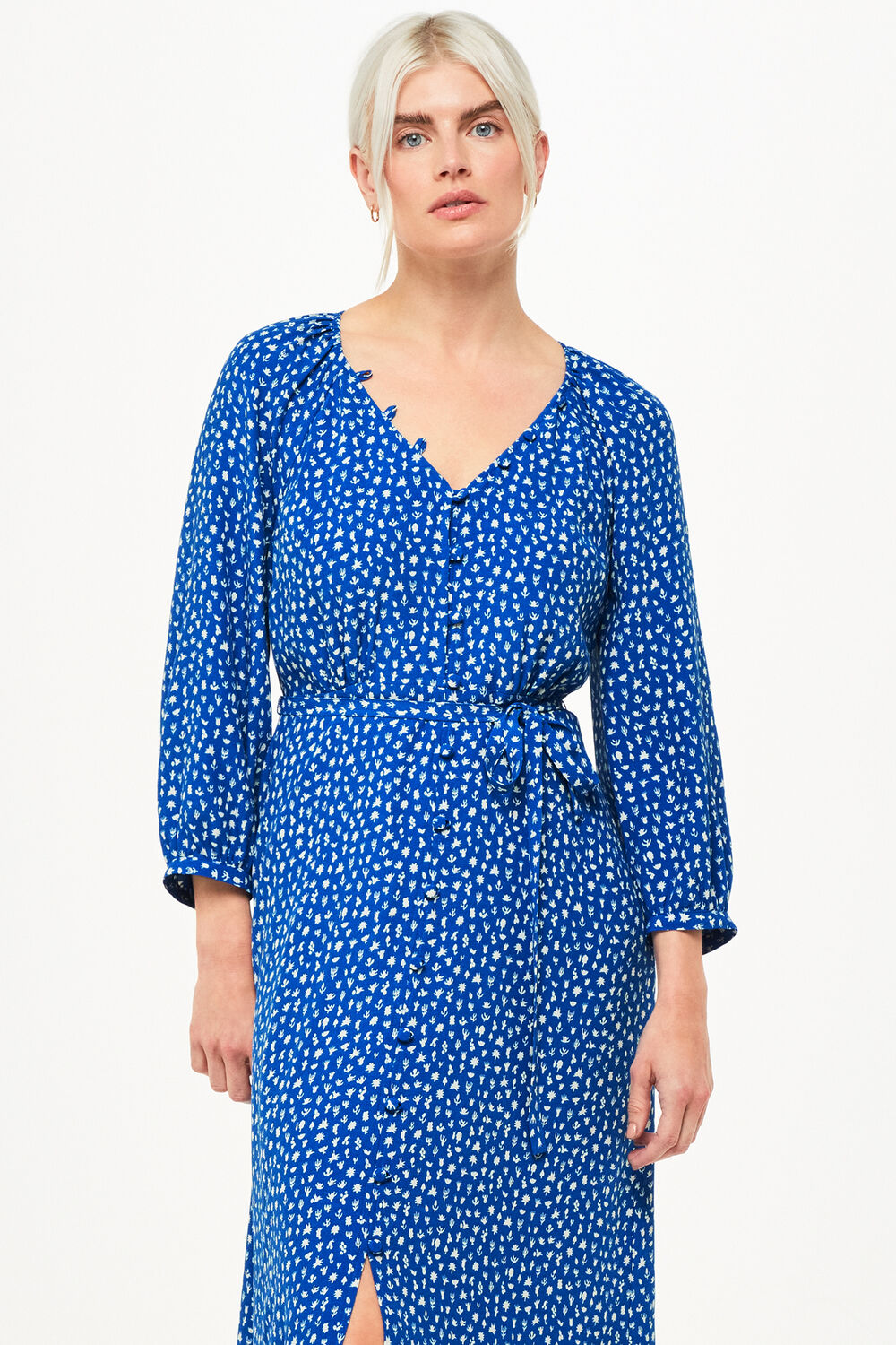 Blue Petite Micro Cactus Print Midi Dress