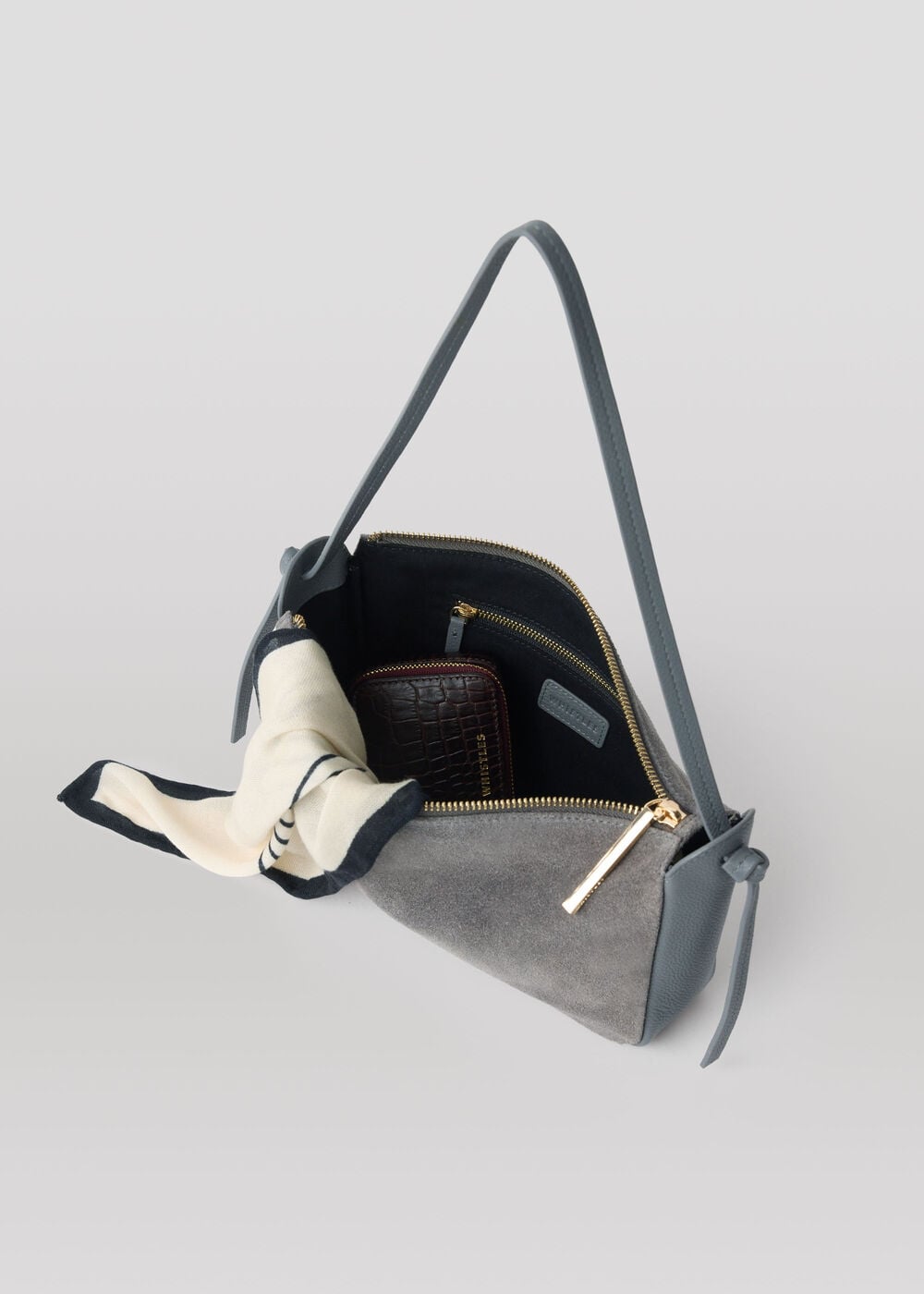Grey Small Suede Knot Shoulder Bag