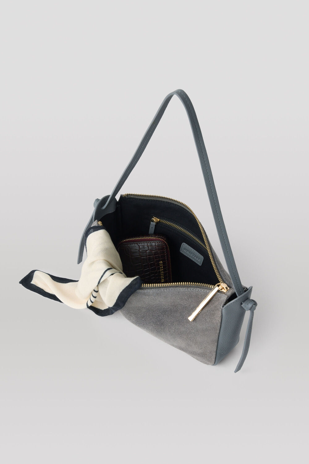 Grey Small Suede Knot Shoulder Bag