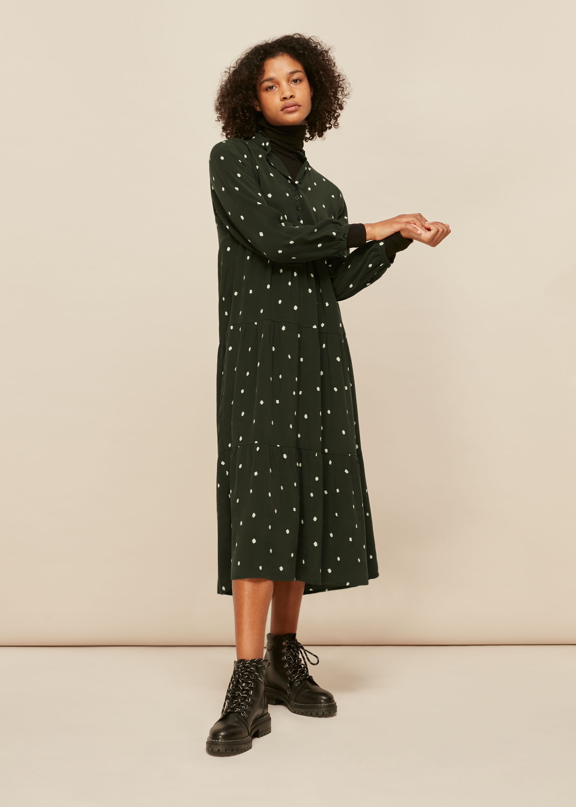 Green Multi Longline Spot Enora Dress WHISTLES