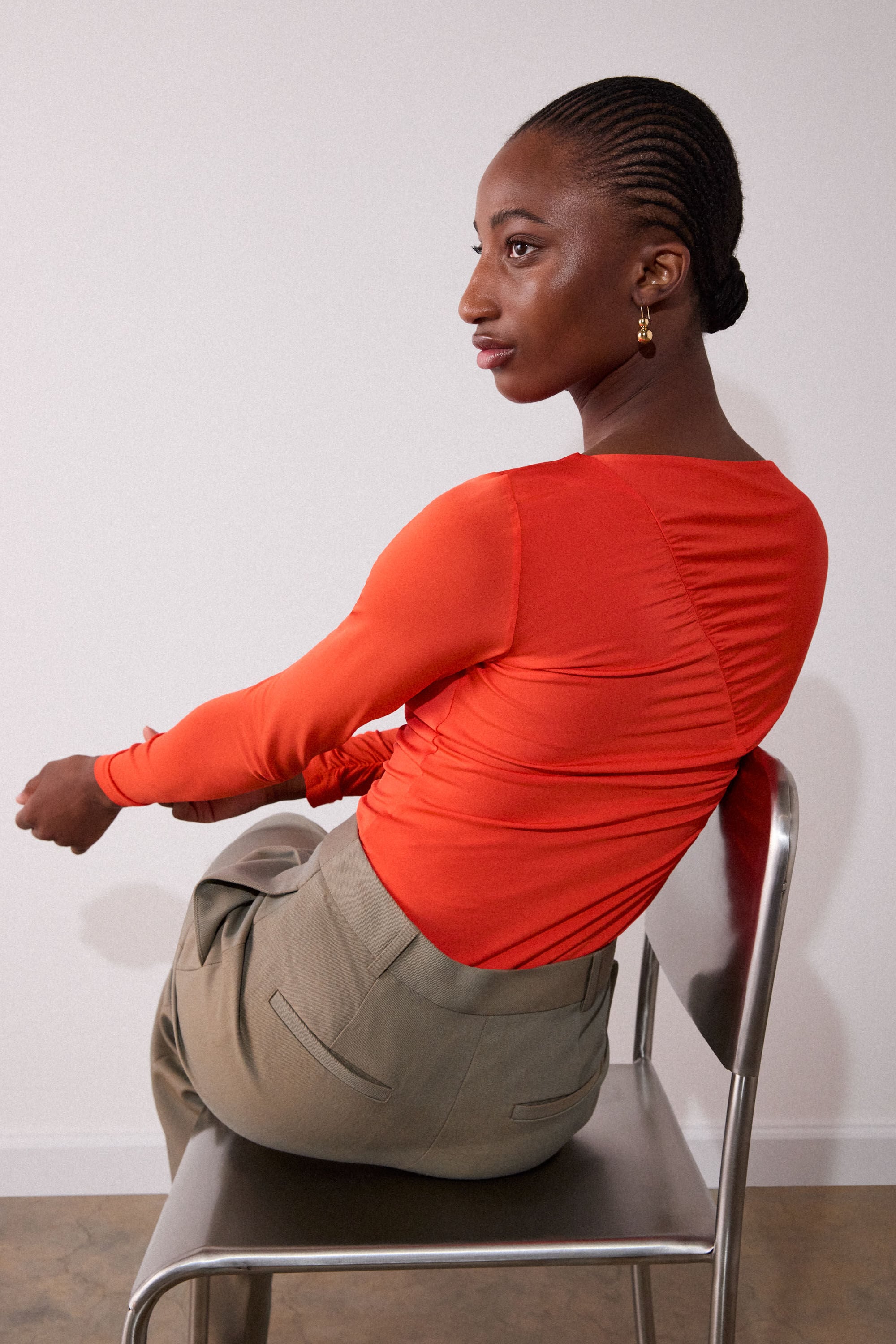 Orange Asymmetric Gathered Top | WHISTLES | Whistles US |