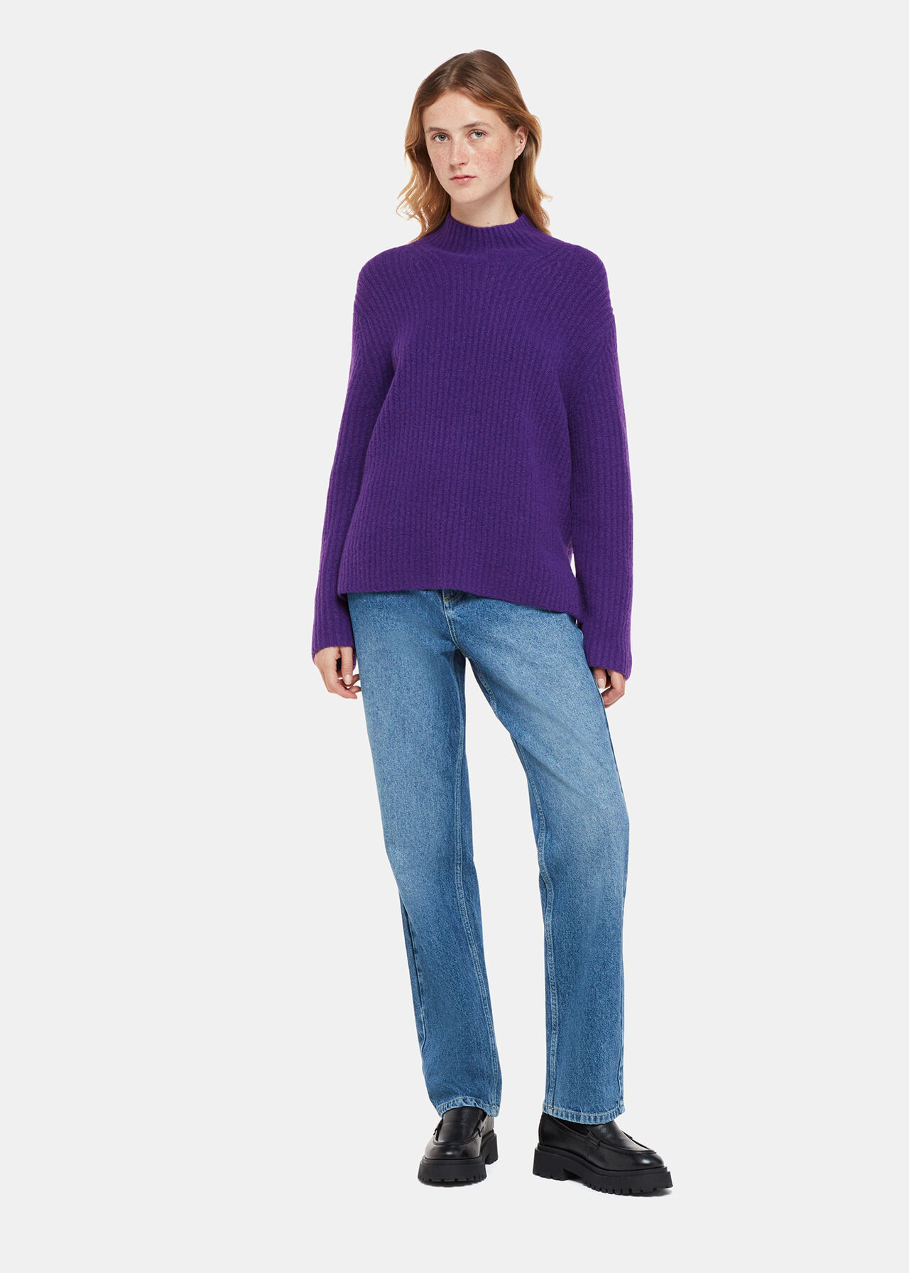 Wool Mix Rib Funnel Neck