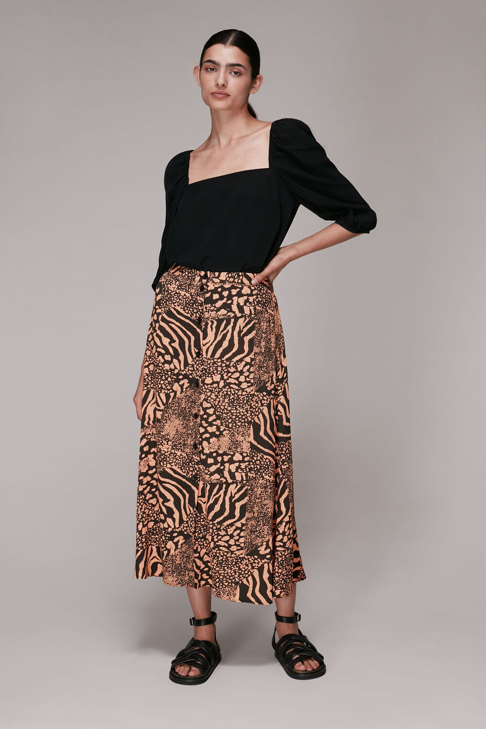 Patchwork Animal Button Skirt