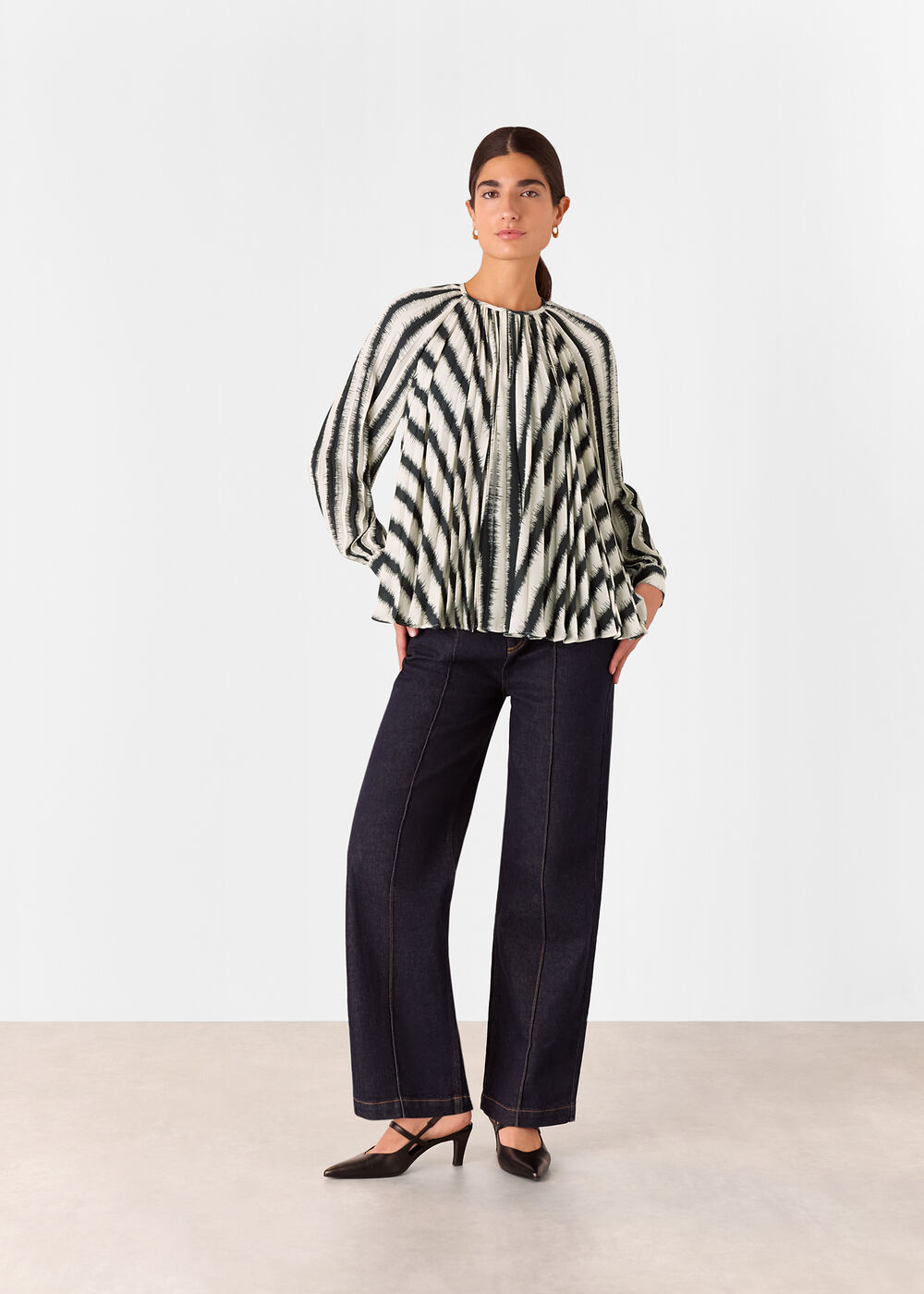 Hazy Stripe Pleated Blouse
