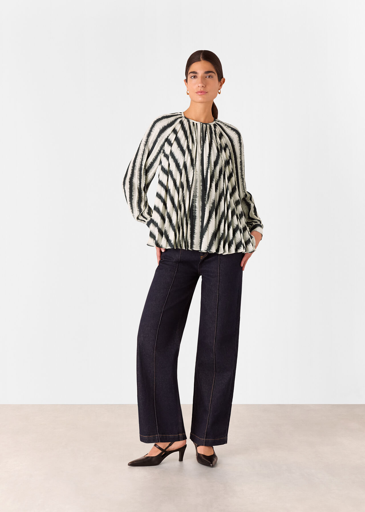 Hazy Stripe Pleated Blouse