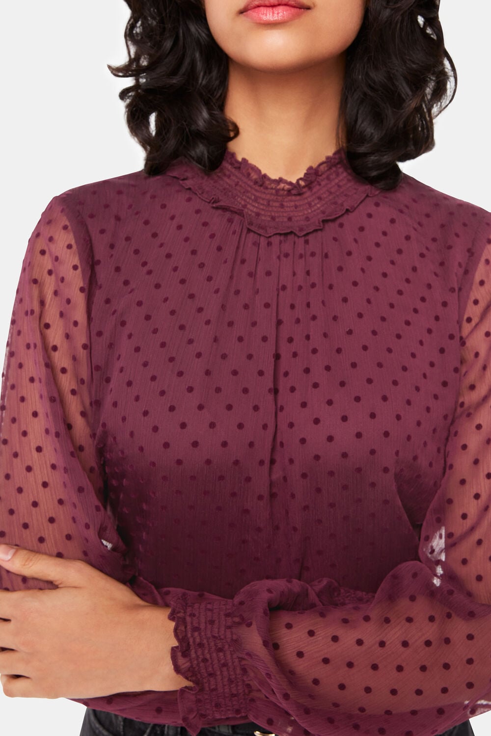 Dobby Velvet Shirred Top