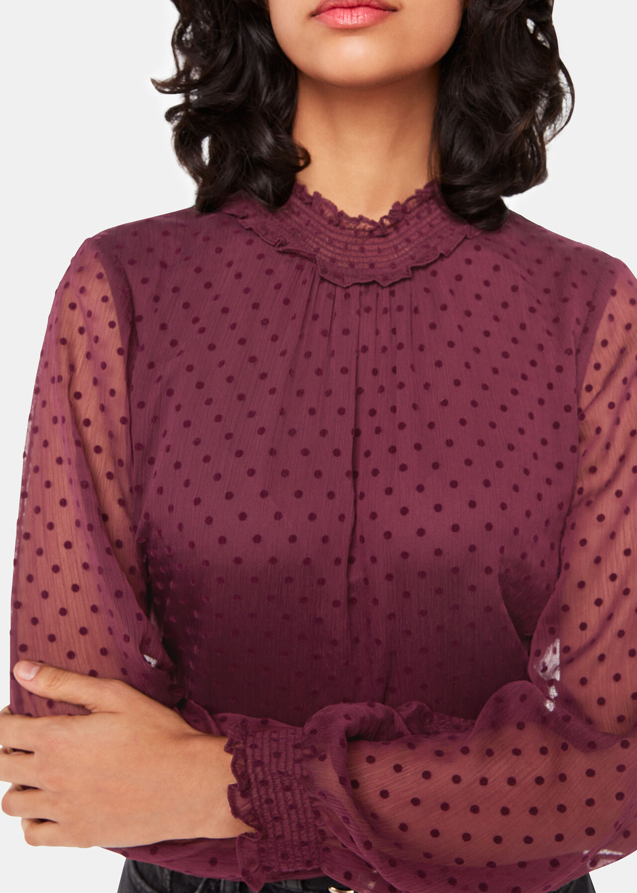 Dobby Velvet Shirred Top