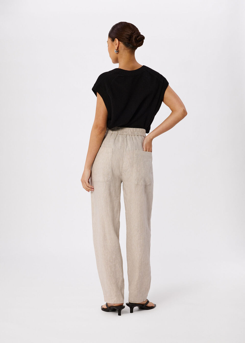 Petite Linen Barrel Leg Trouser