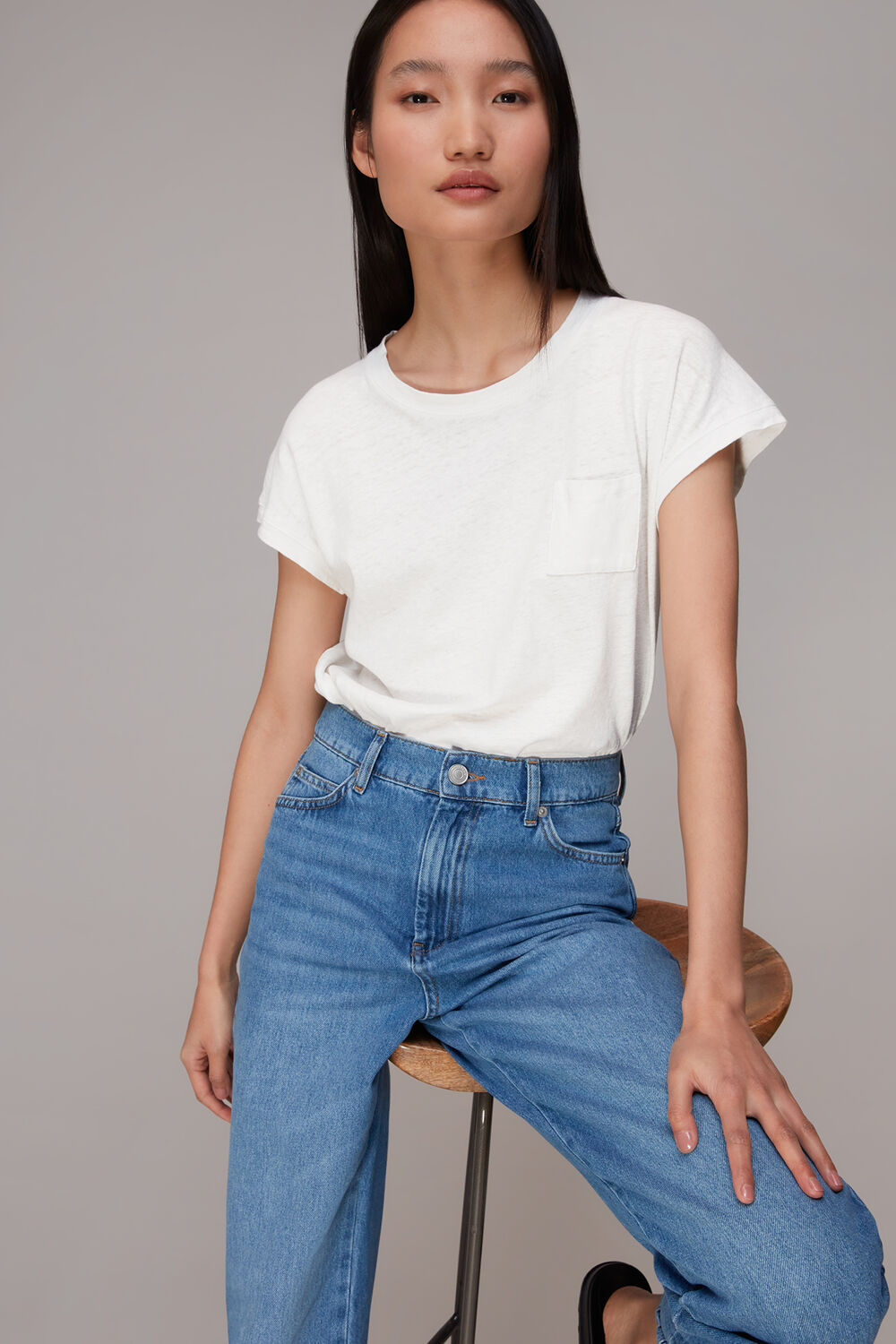 White Ember Linen Mix Pocket Tee