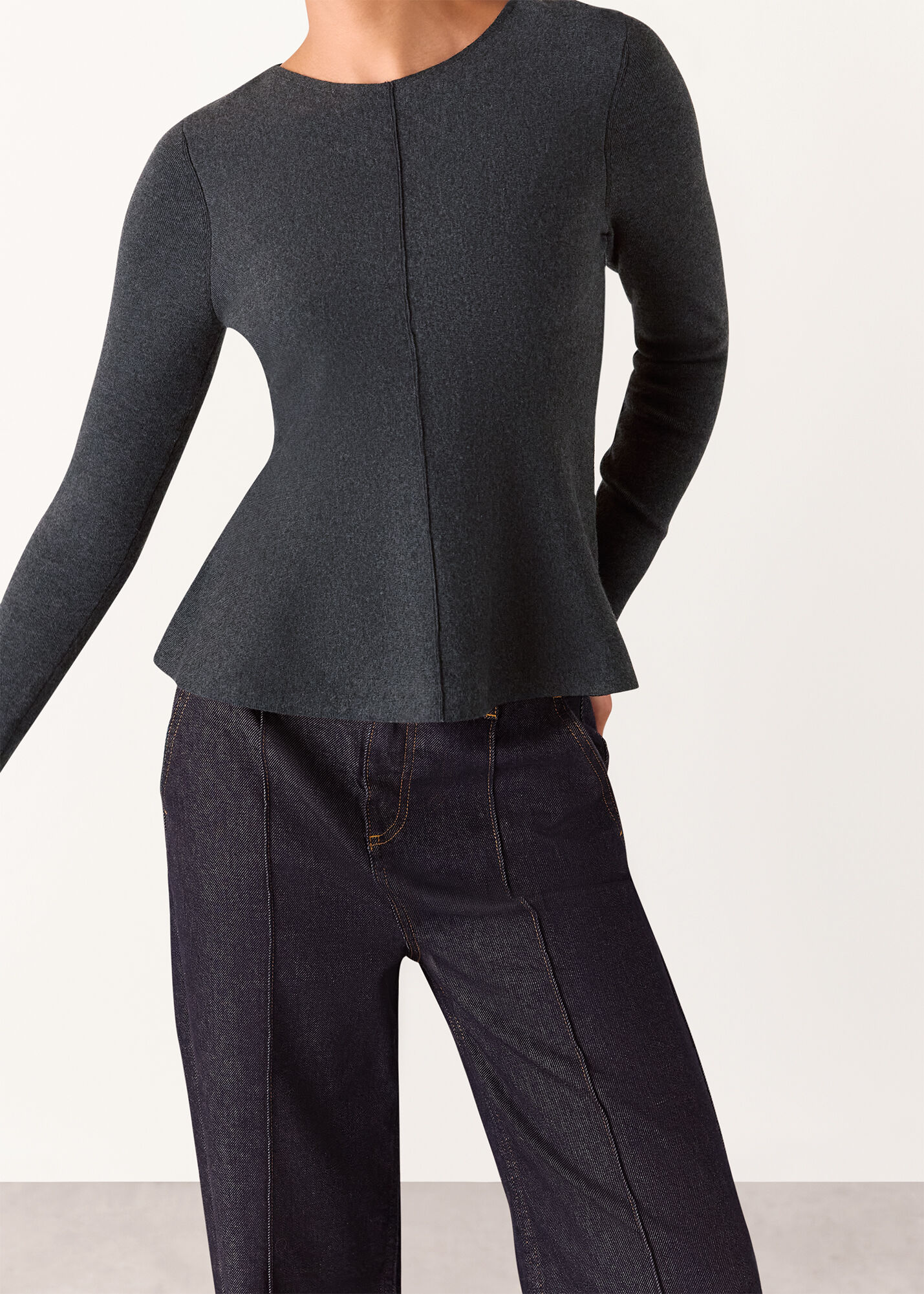 Dark Grey Peplum Detail Knit | WHISTLES | Whistles UK |