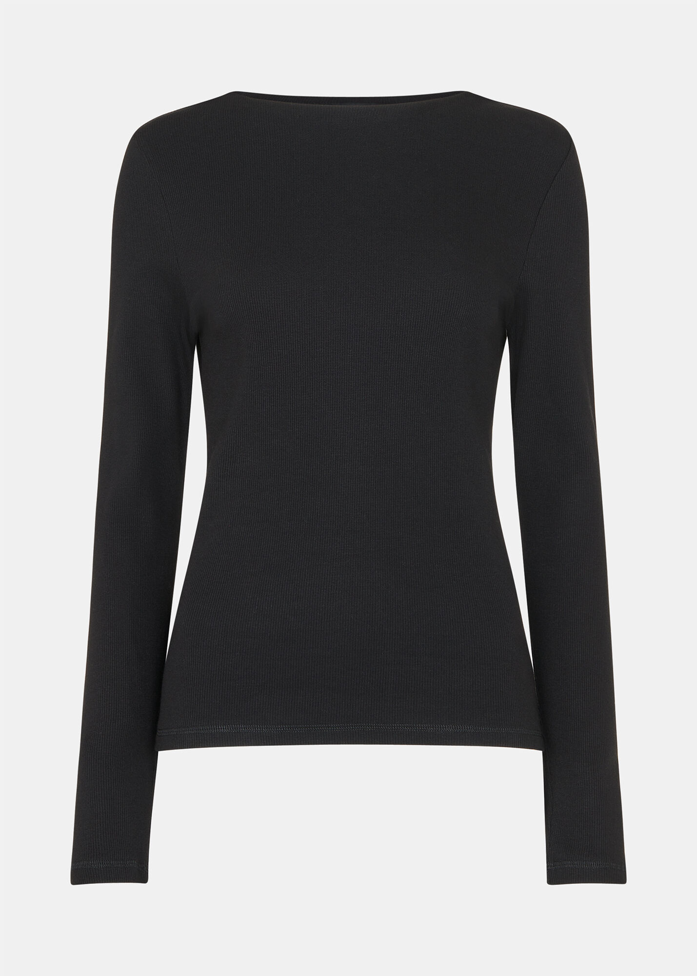 Black High Neck Long Sleeve Rib Top | WHISTLES | Whistles US |