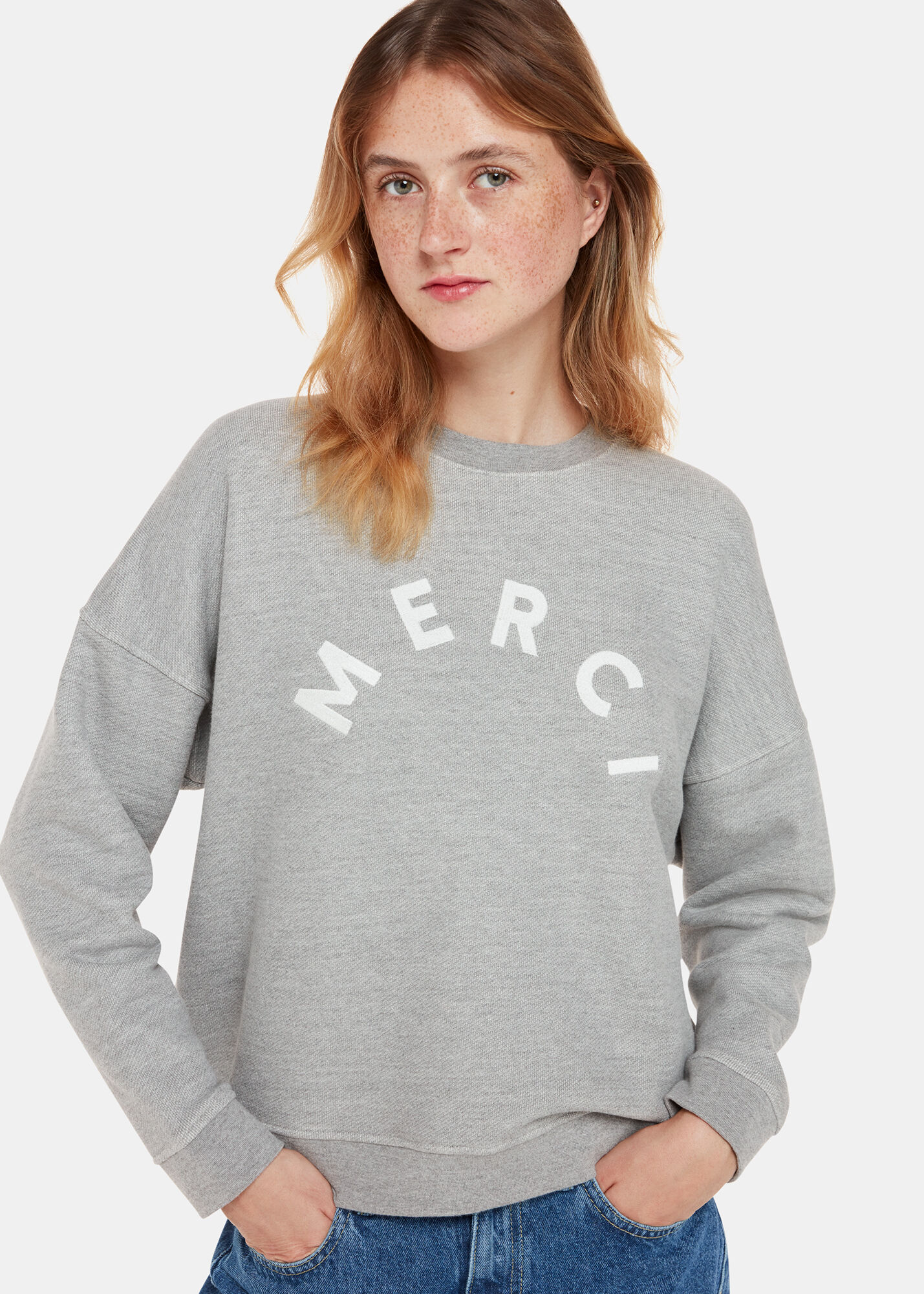 Grey Merci Logo Sweat WHISTLES Whistles UK