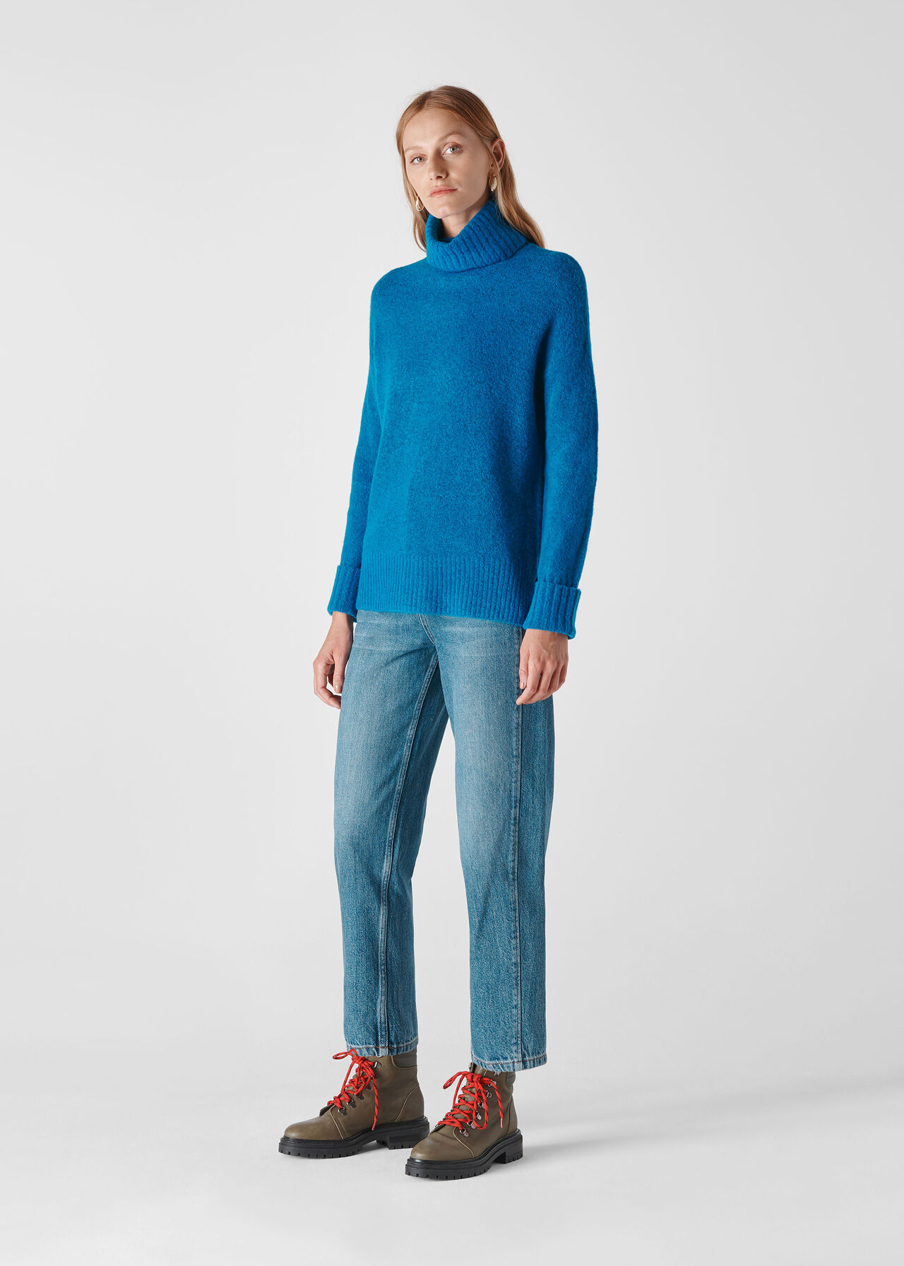 Oversized Funnel Neck Knit Blue