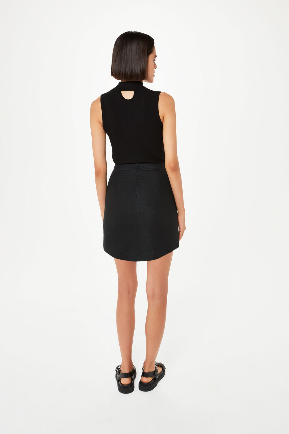 Curved Hem Linen Skirt