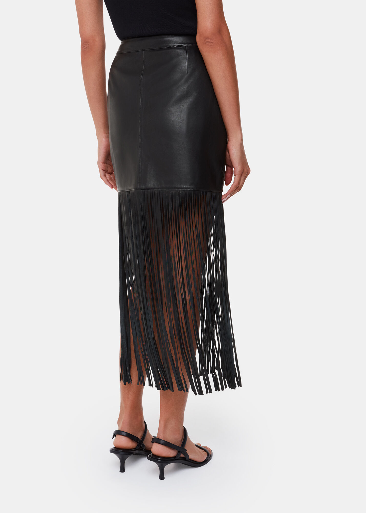 Black Leather Fringed Mini Skirt WHISTLES Whistles UK