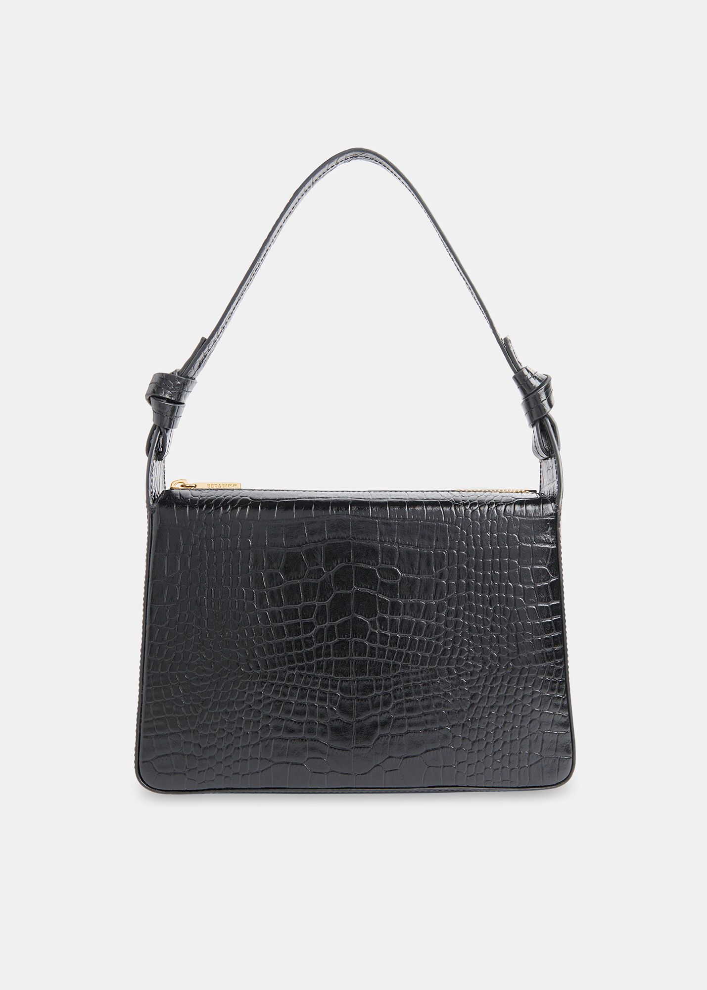 Whistles Erica Croc Embossed Leather Shoulder Bag Black
