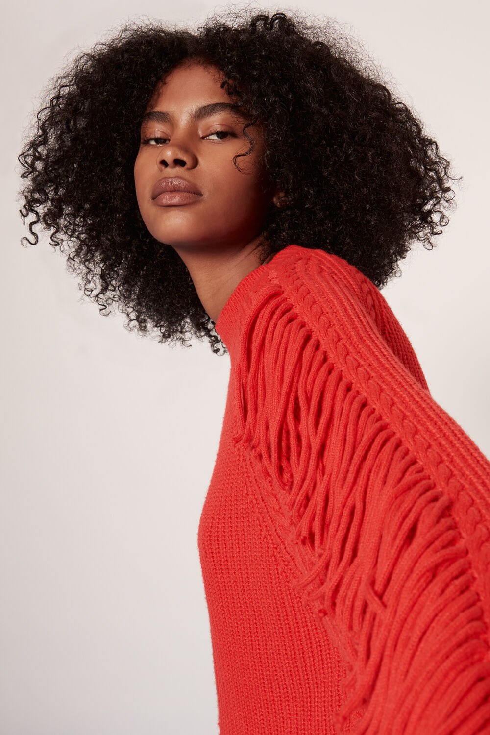 Fringe Sleeve Cable Sweater