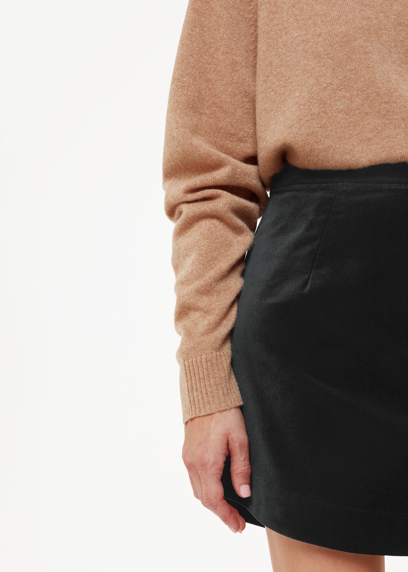 Black Velvet Curved Hem Mini Skirt WHISTLES