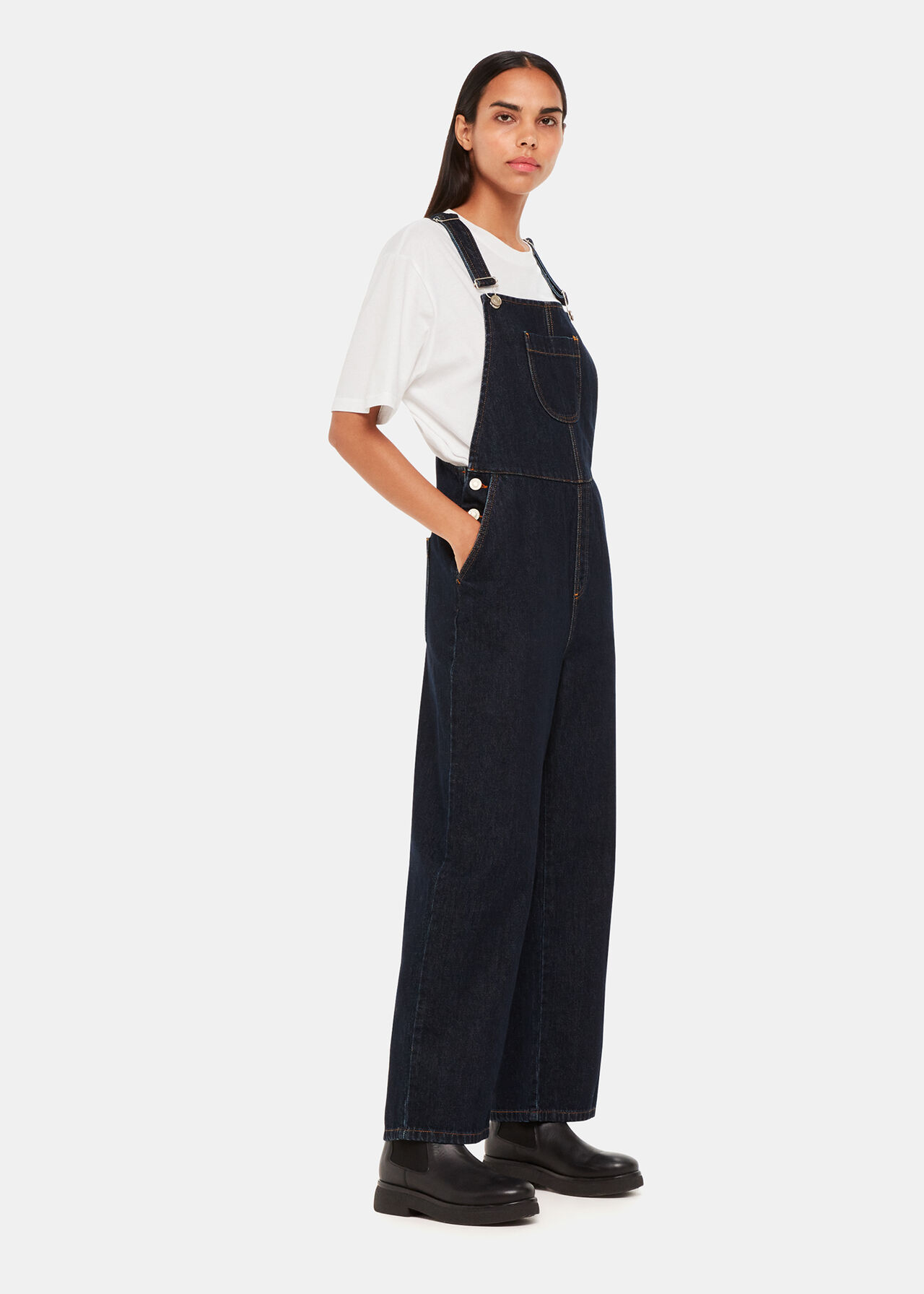 Dark Denim Wide Leg Dungarees, Whistles UK