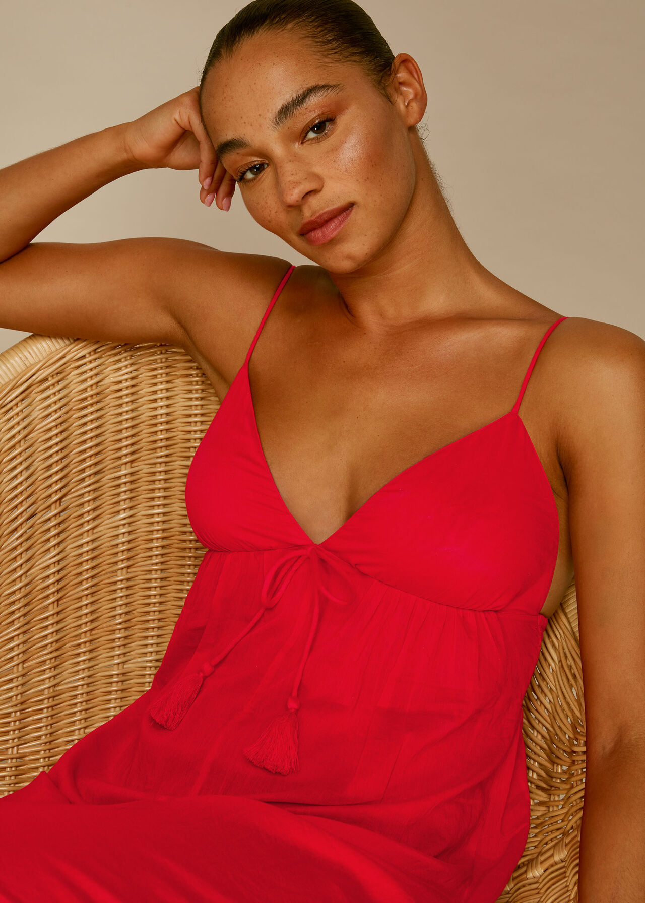 Tassel Detail Beach Jumpsuit Red