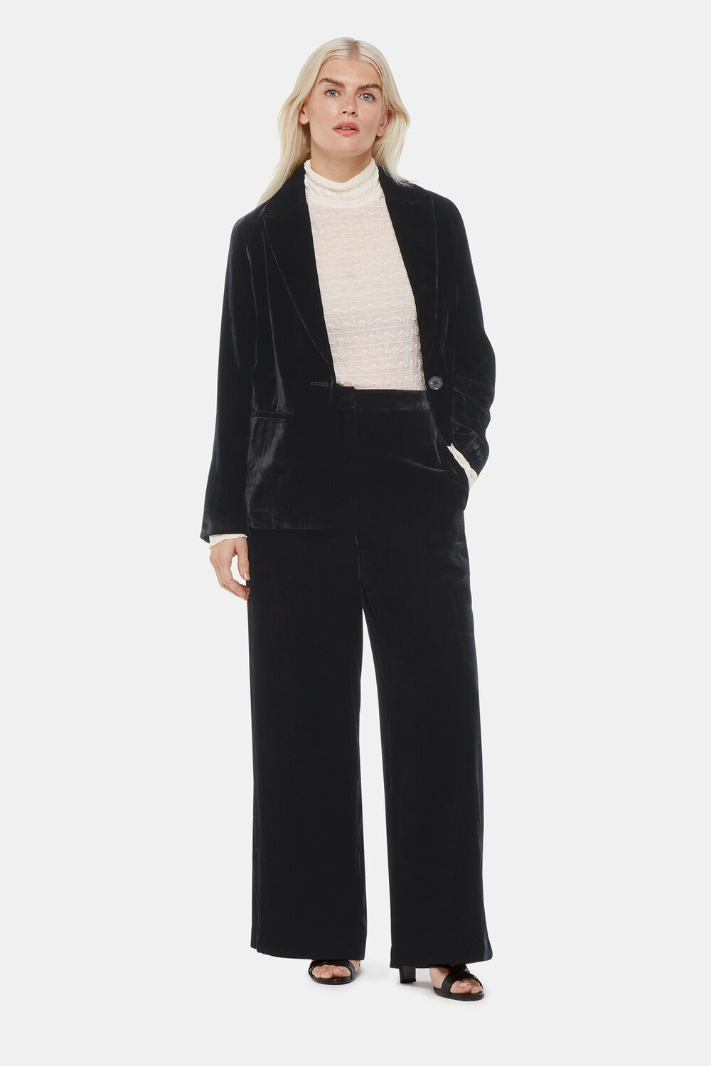 Black Petite Full Length Velvet Trouser