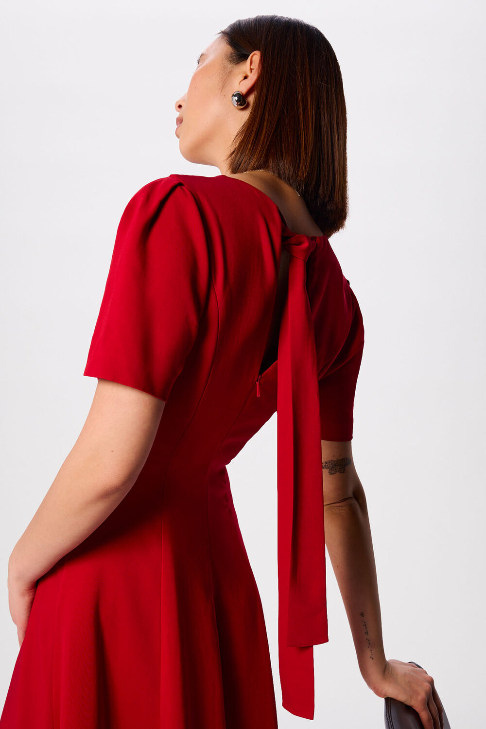 Red Panel Detail V Neck Maxi Dress