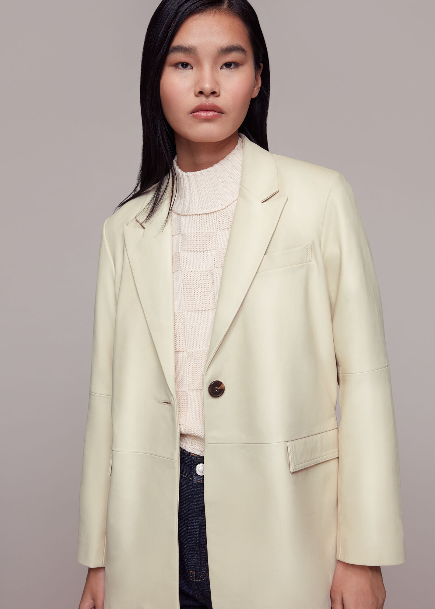 Ivory/Multi Stina Leather Blazer WHISTLES