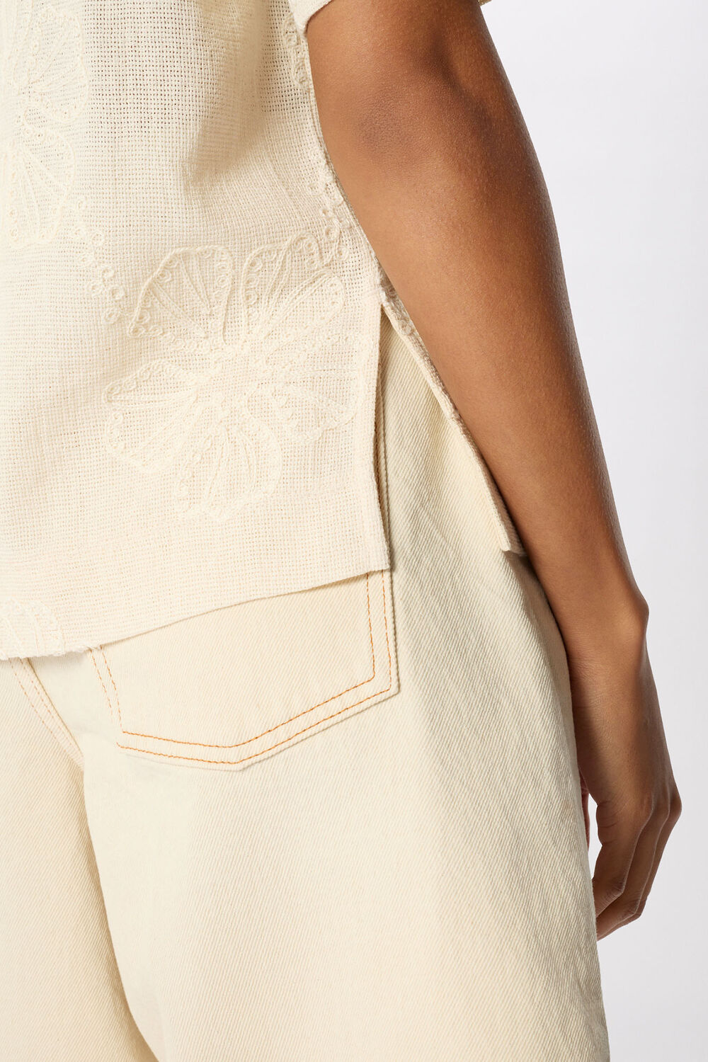 Ivory Textured Floral Jersey Top