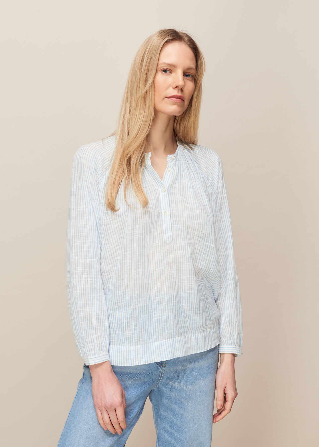 Stripe Cotton Voile Blouse Blue/Multi