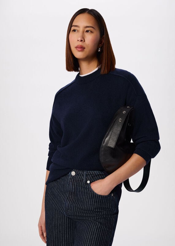 Navy Cashmere Seam Crew Neck Knit