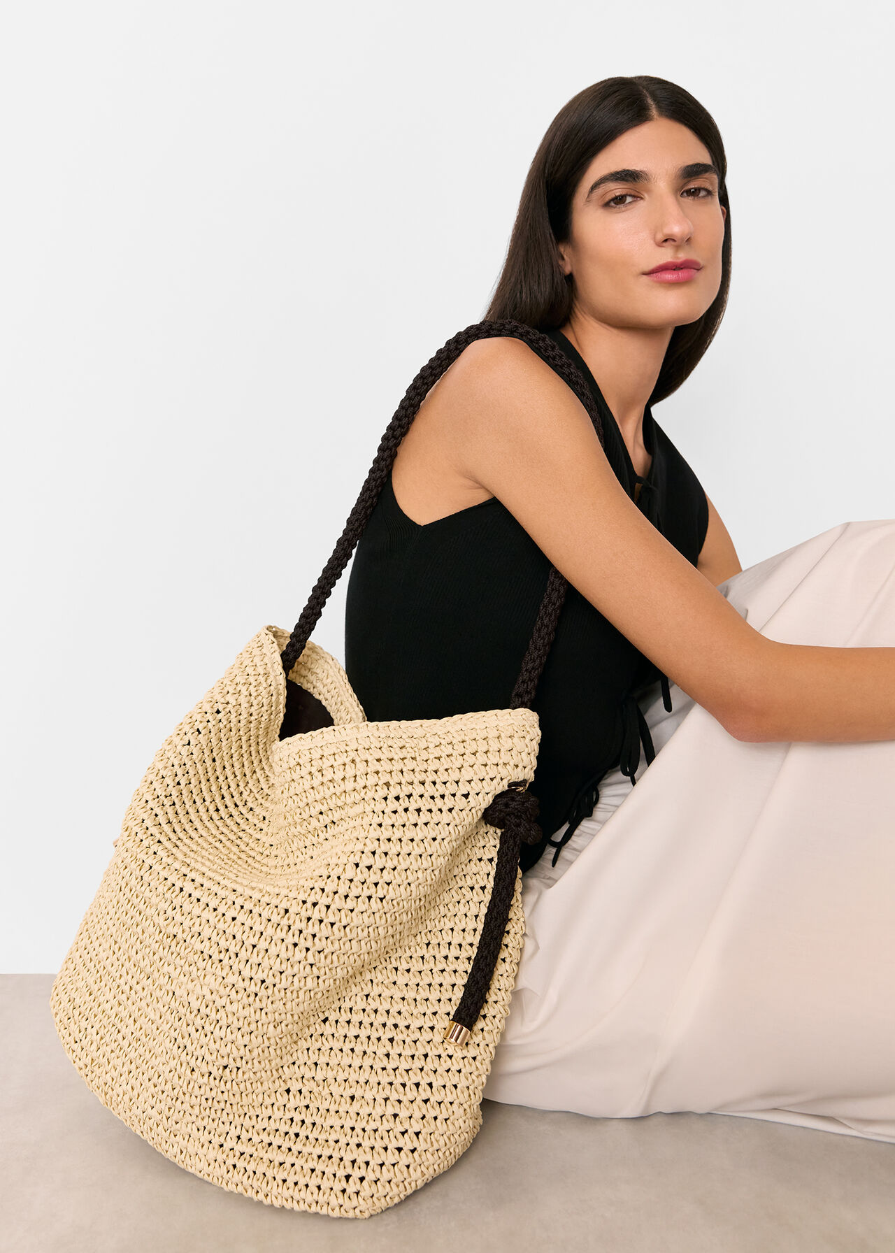 Attie Rope Handle Straw Tote