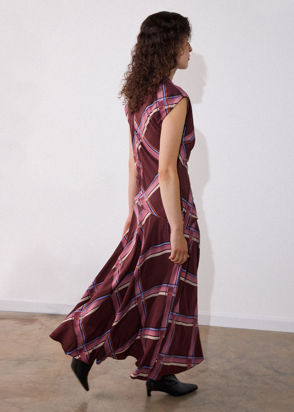 Painted Check Cowl Neck Dress