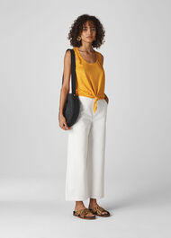 Tie Front Linen Tank Top Yellow