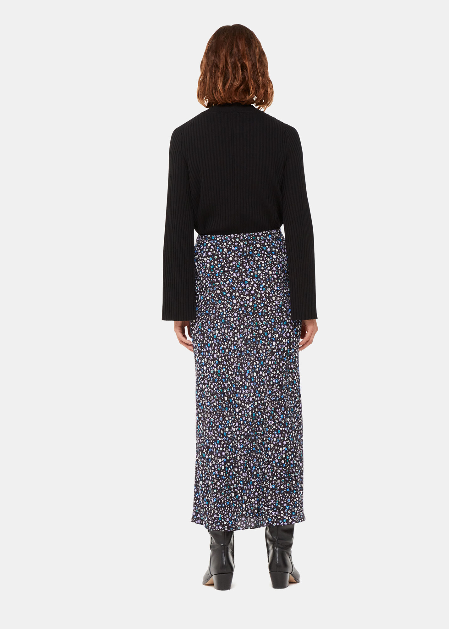 Black/Multi Painted Garden Bias Cut Skirt | WHISTLES