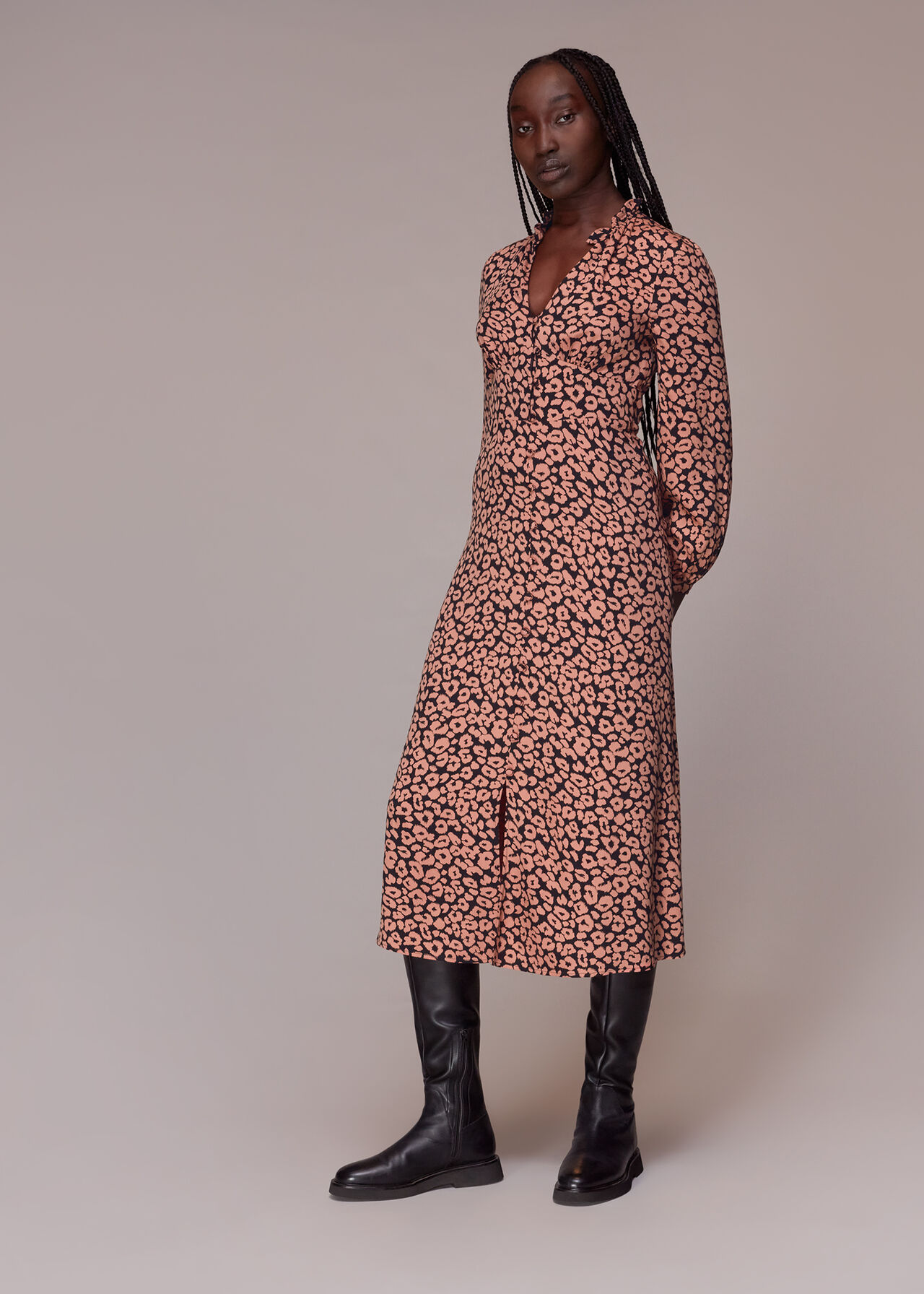 Fuzzy Leopard Midi Dress