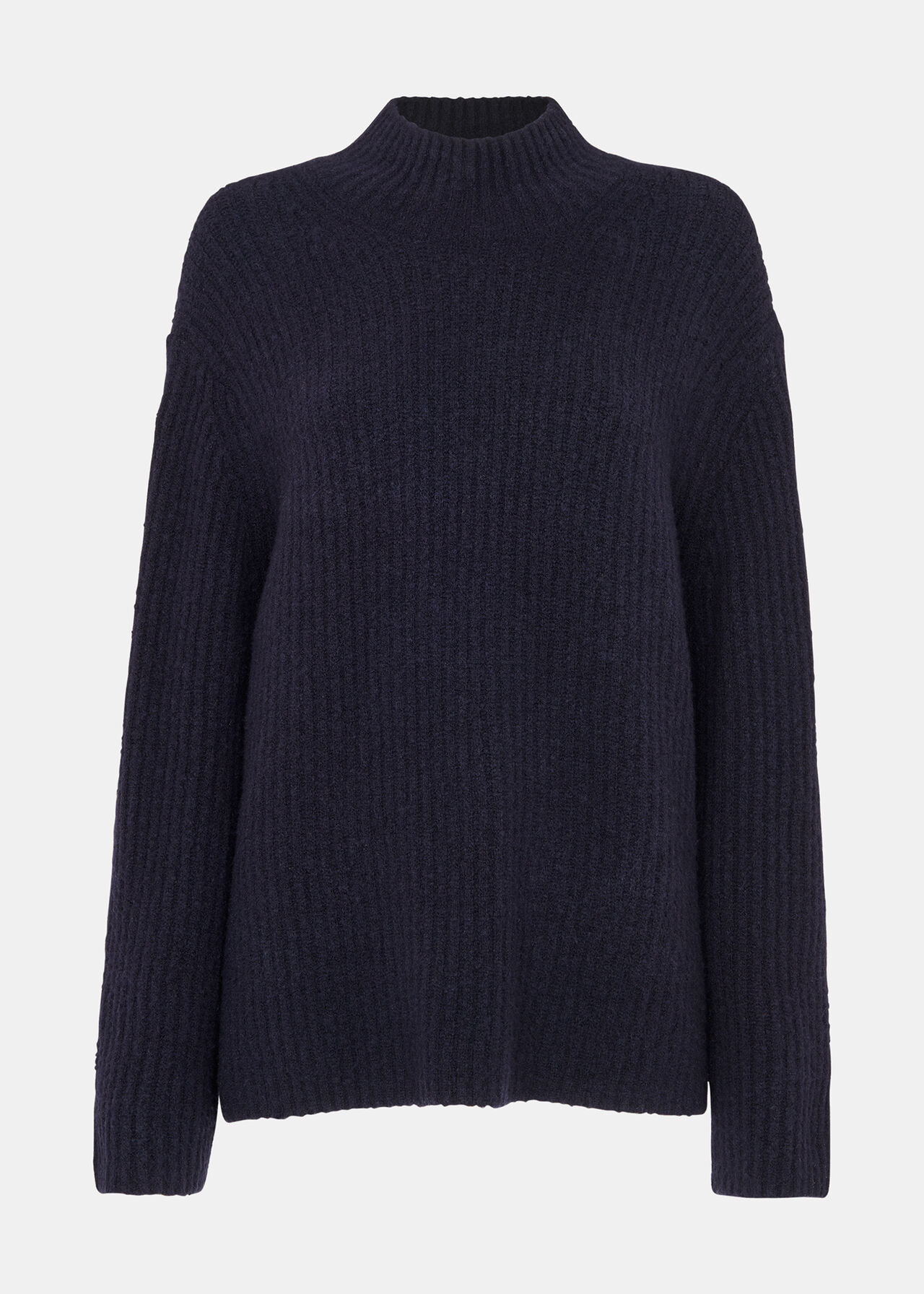 Navy Wool Mix Rib Funnel Neck | WHISTLES