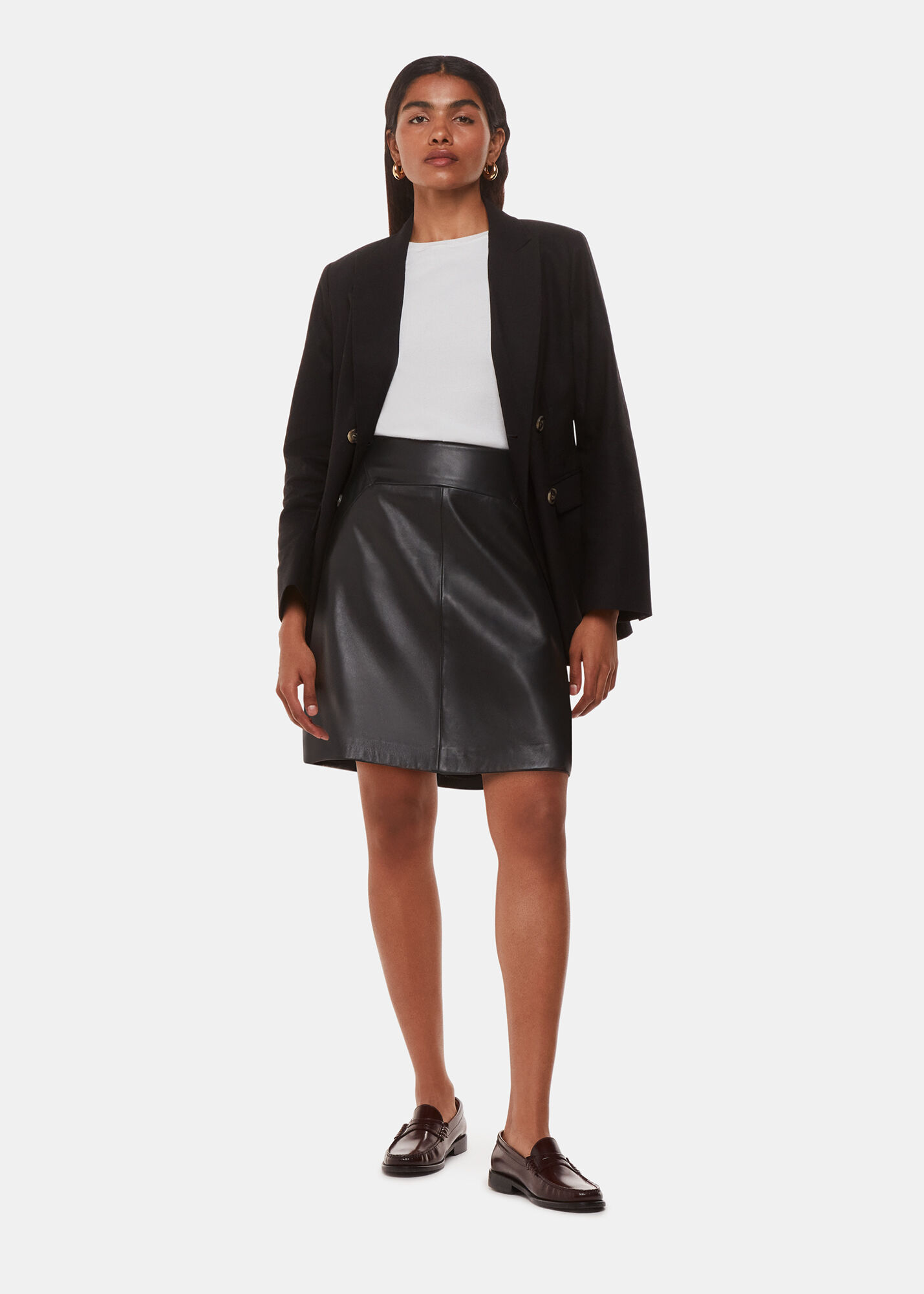 Whistles a-line mini cheap leather skirt black