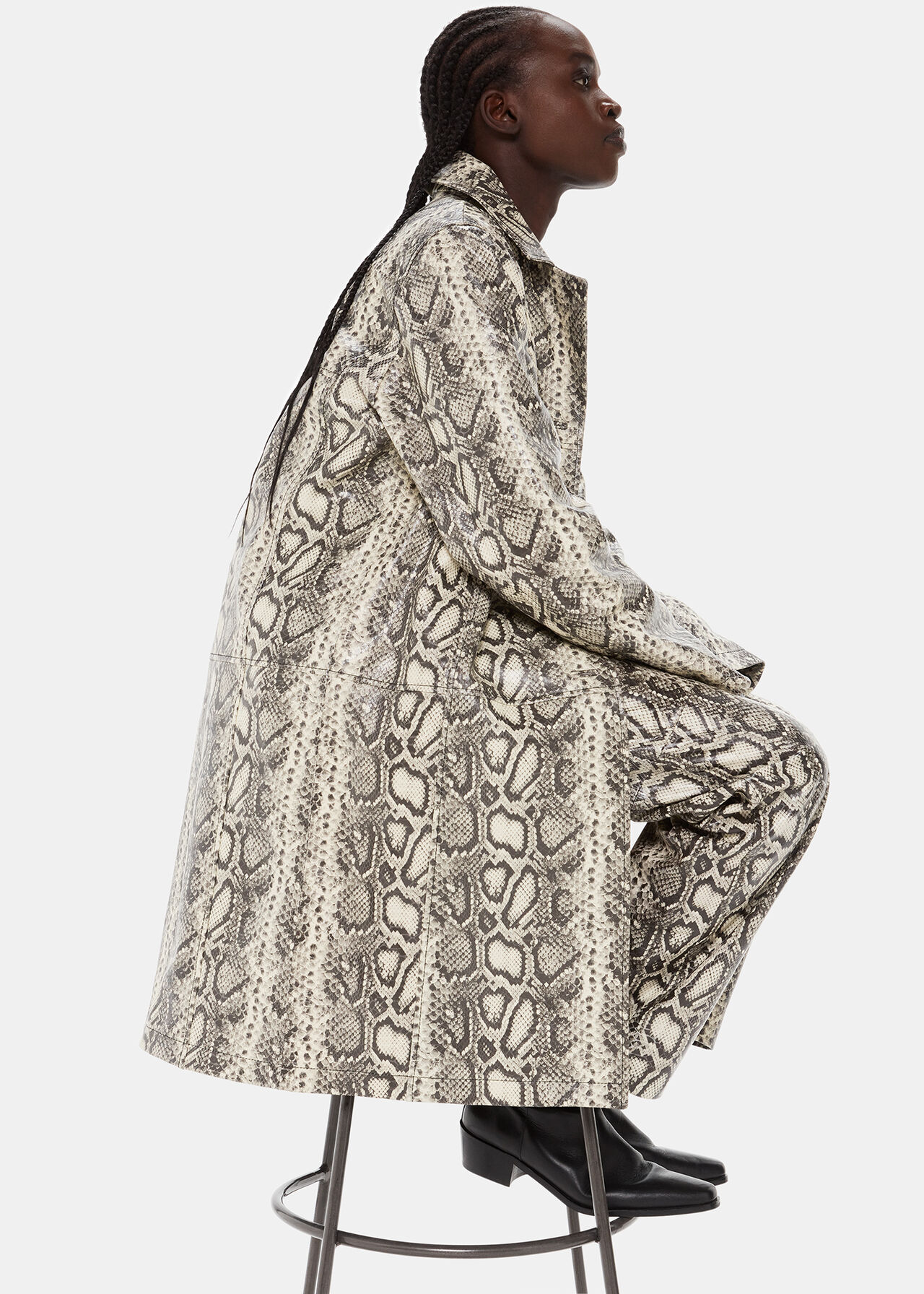 Iyana Snake Print Leather Coat