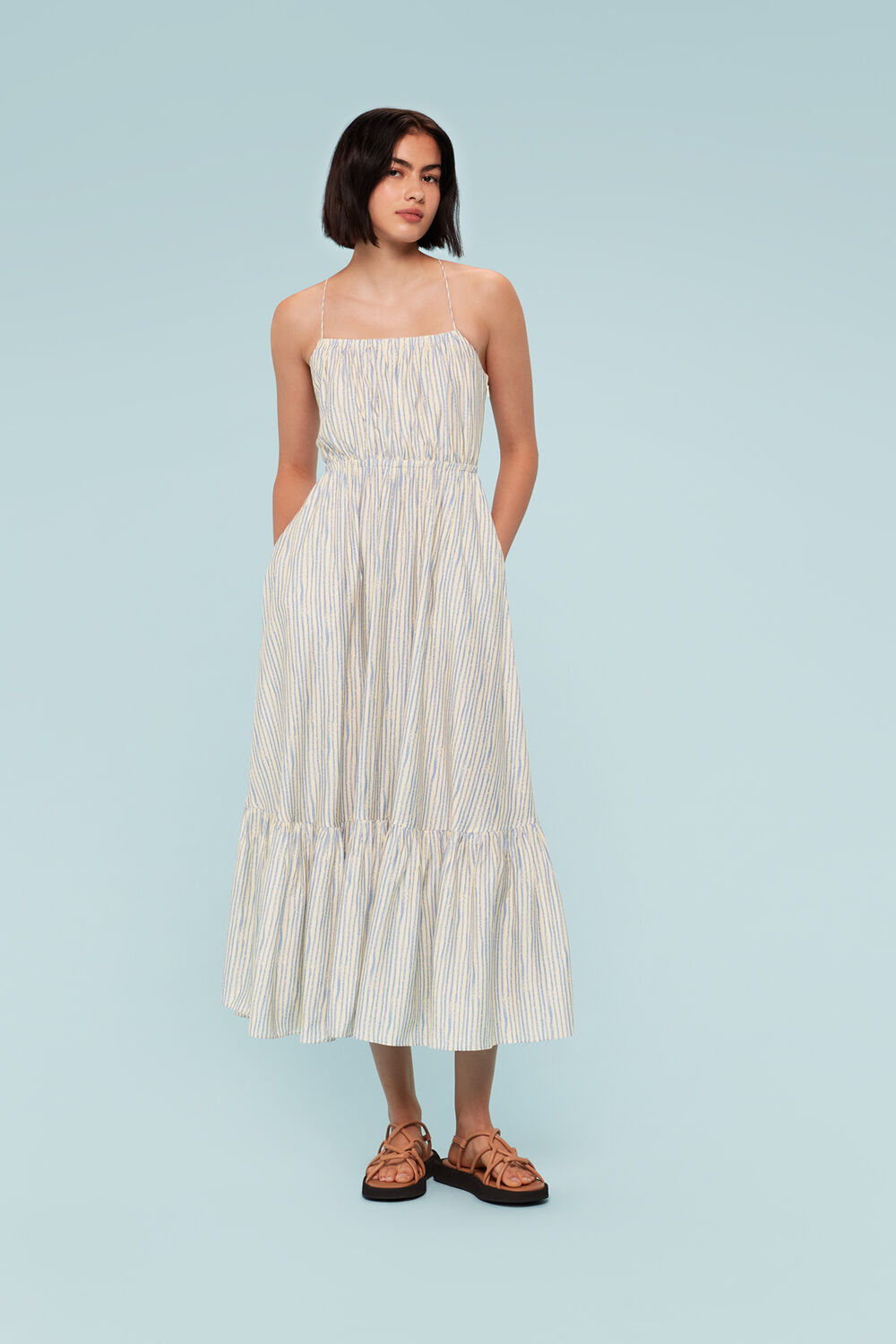 Blue Pastel Stripe Silk Mix Dress