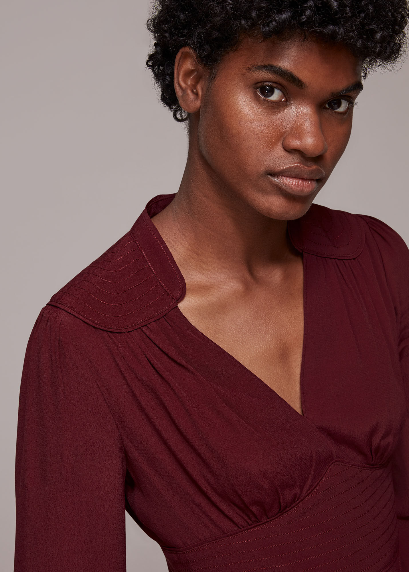 Burgundy Topstitch Detail Midi Dress WHISTLES Whistles UK
