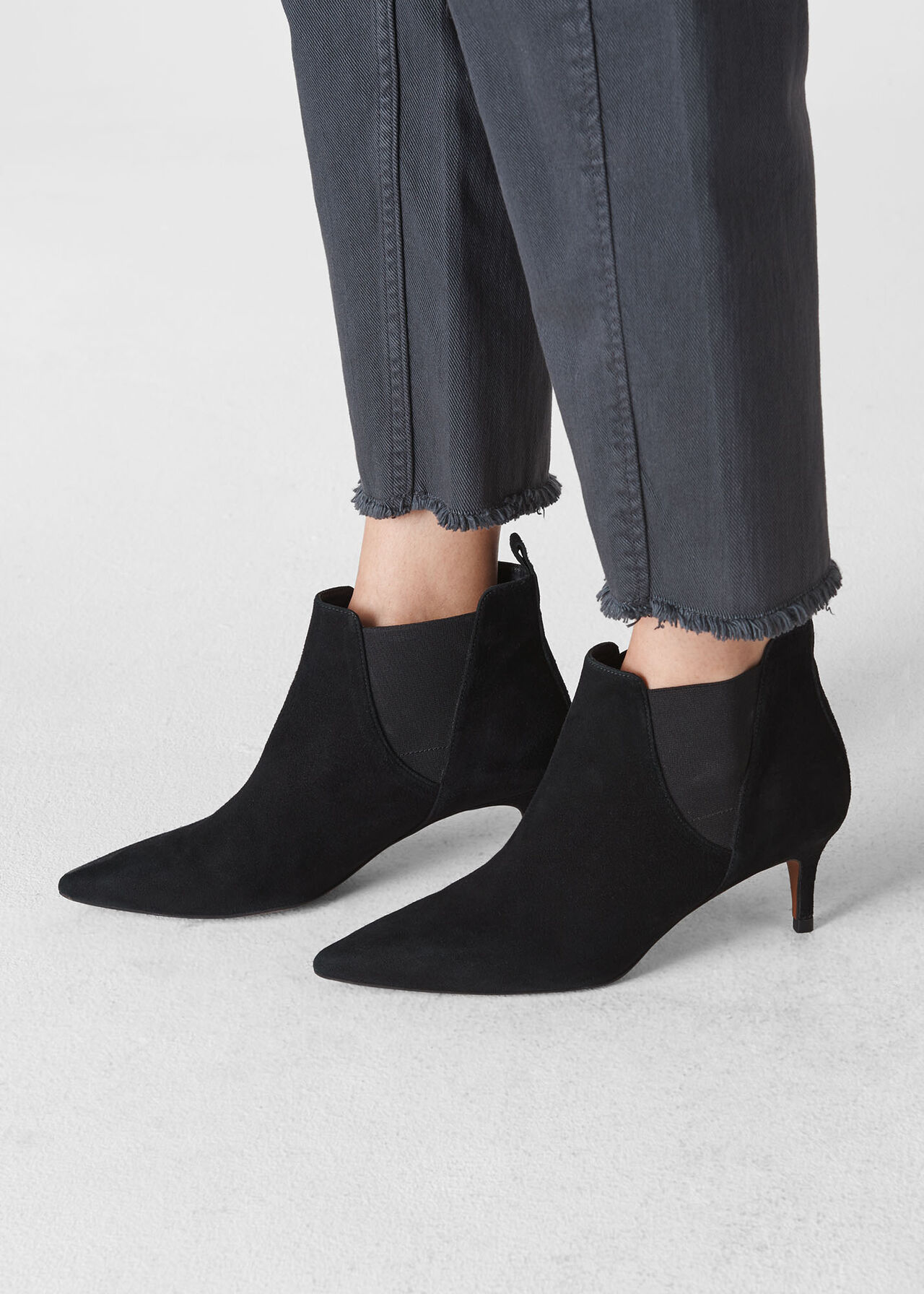 Orley Suede Kitten Heel Boot Black