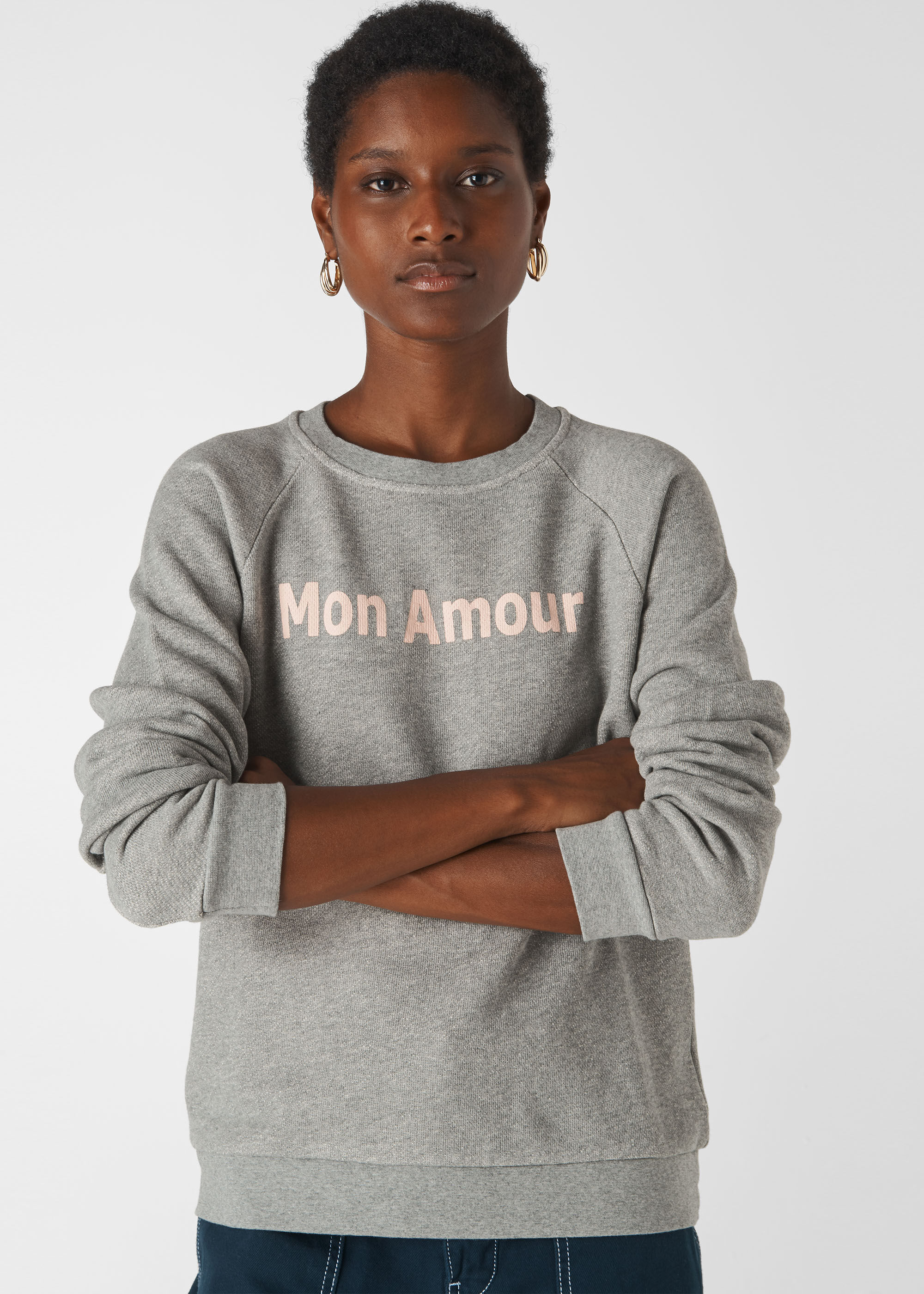 Grey Marl Mon Amour Logo Sweatshirt WHISTLES Whistles UK