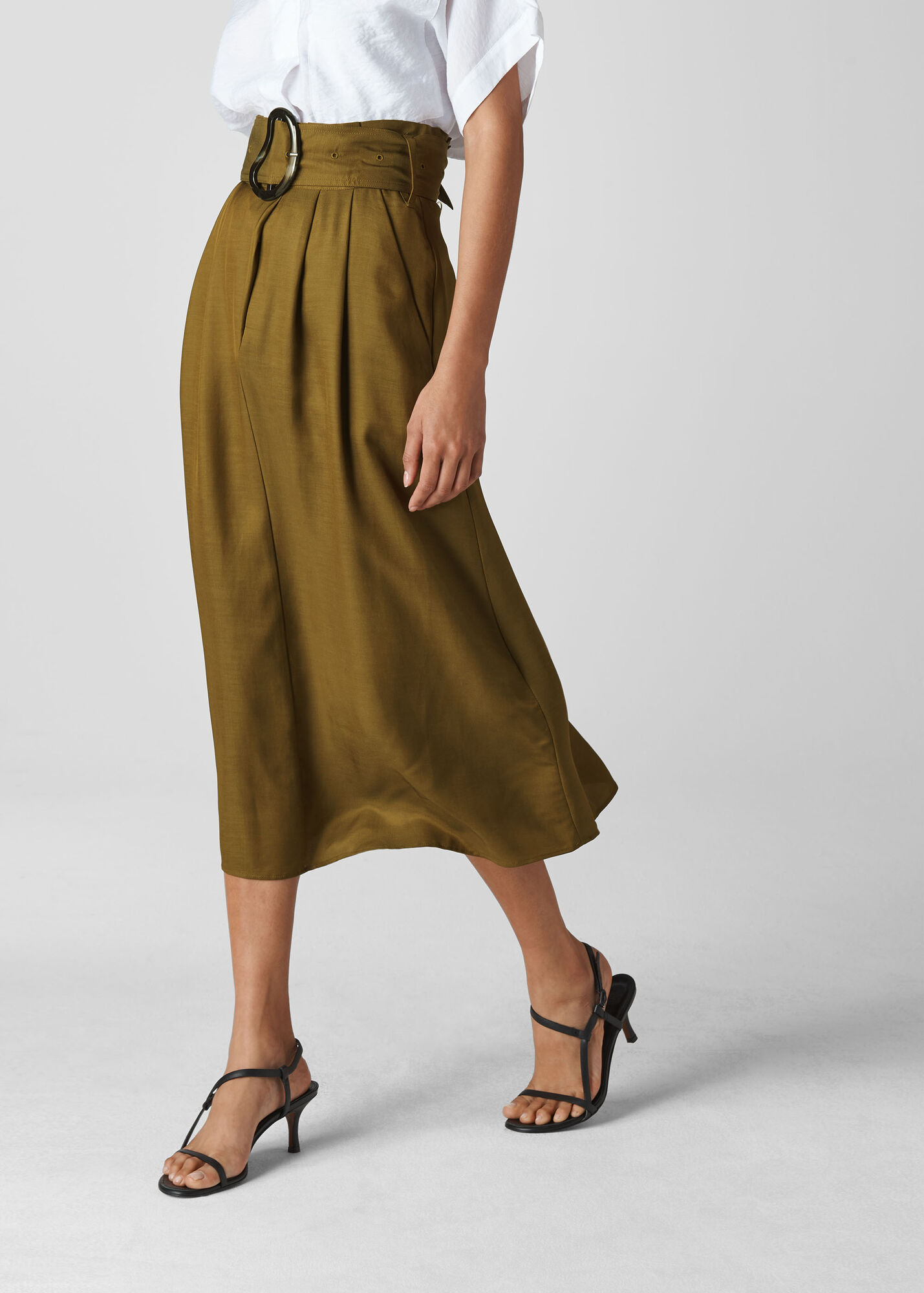 Khaki Rosita Buckle Skirt WHISTLES Whistles UK