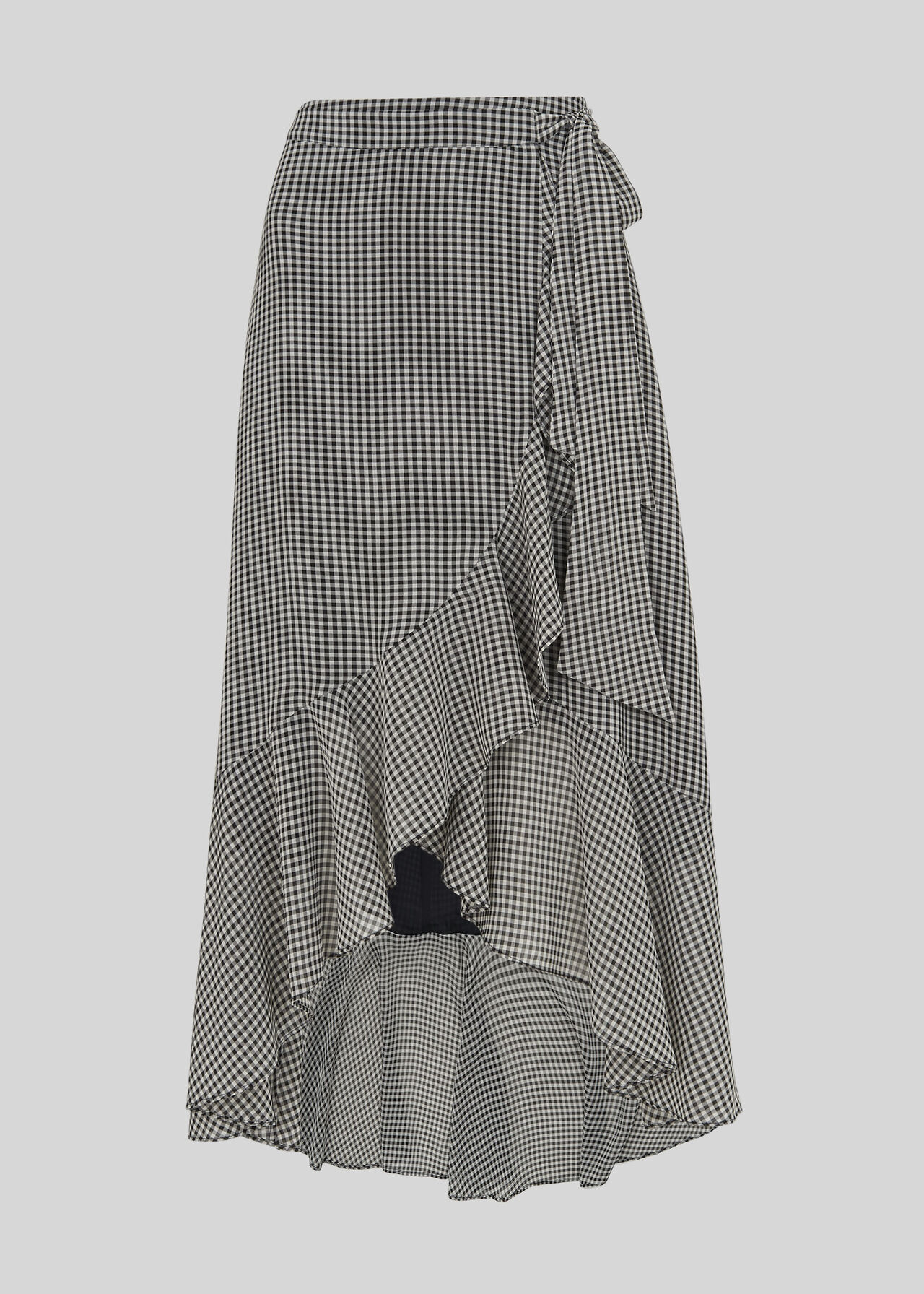 Gingham Wrap Midi Skirt Black/Multi