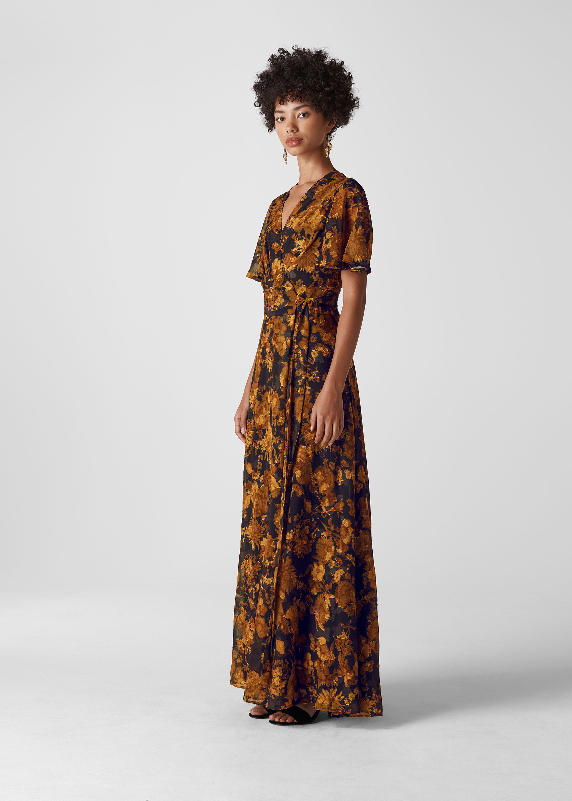 Yellow/Multi Wrap Devore Maxi Dress 