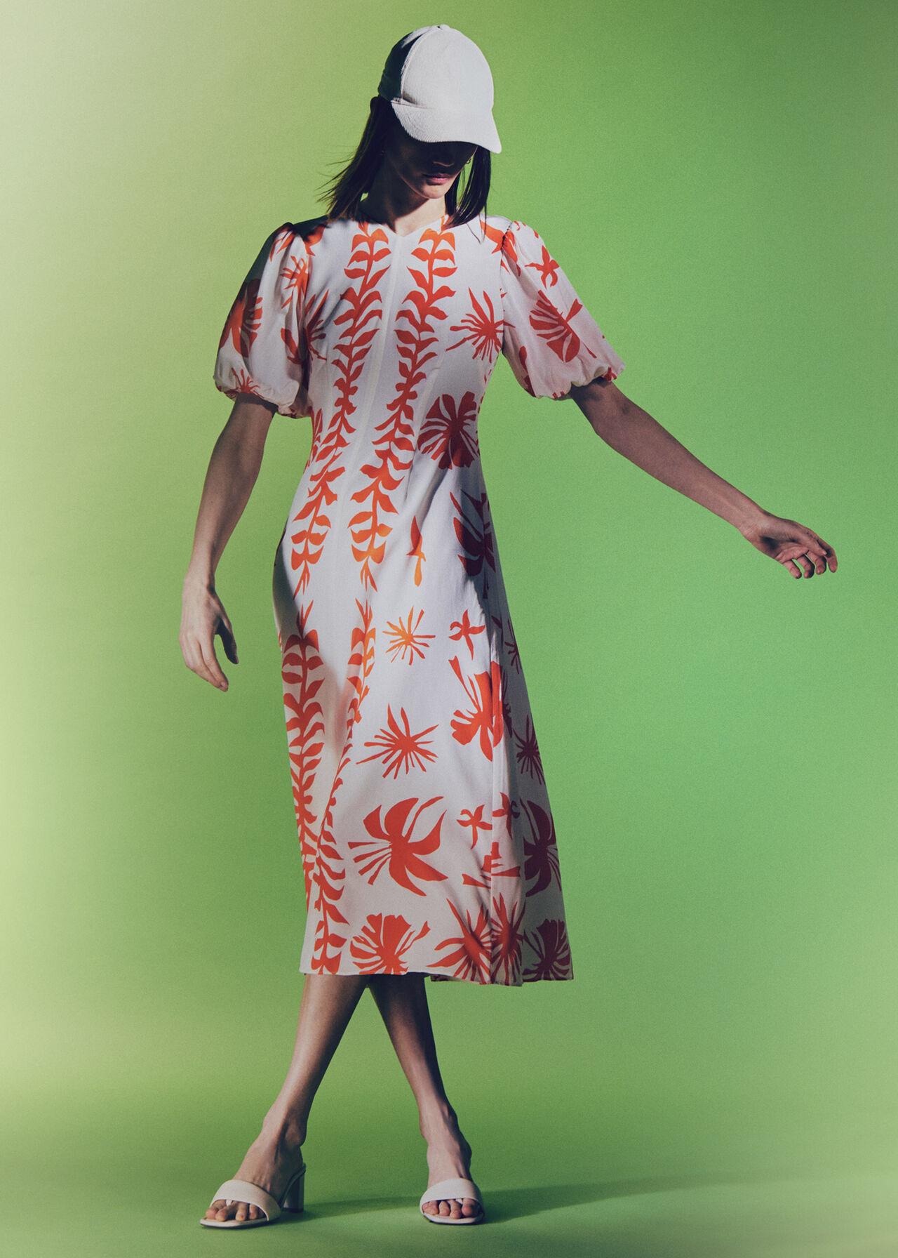 Cora Big Leaf Print Silk Dress