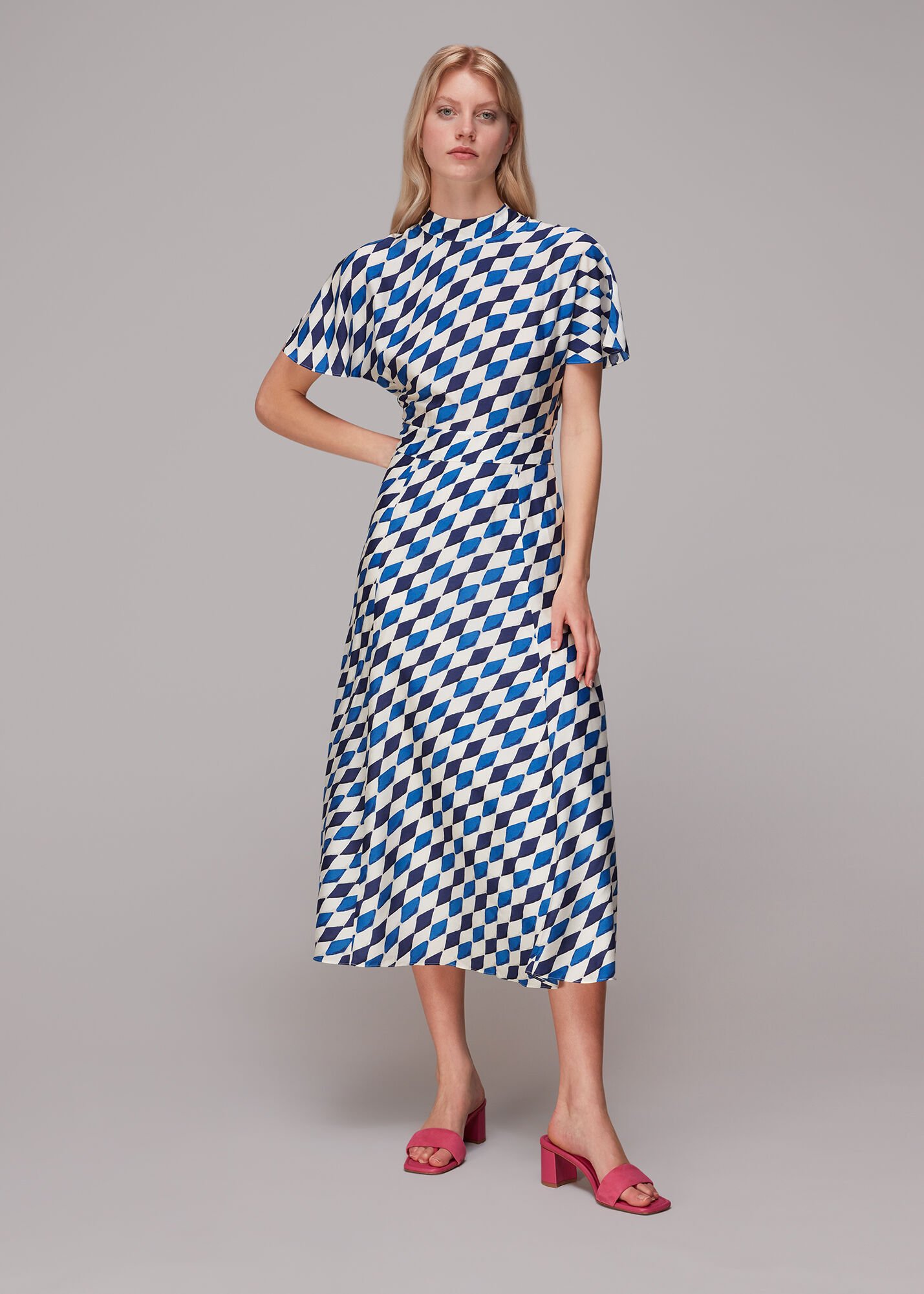 Fitted gingham midi shop dress