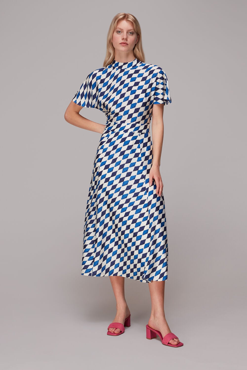 Blue Pinched Diamond Midi Dress