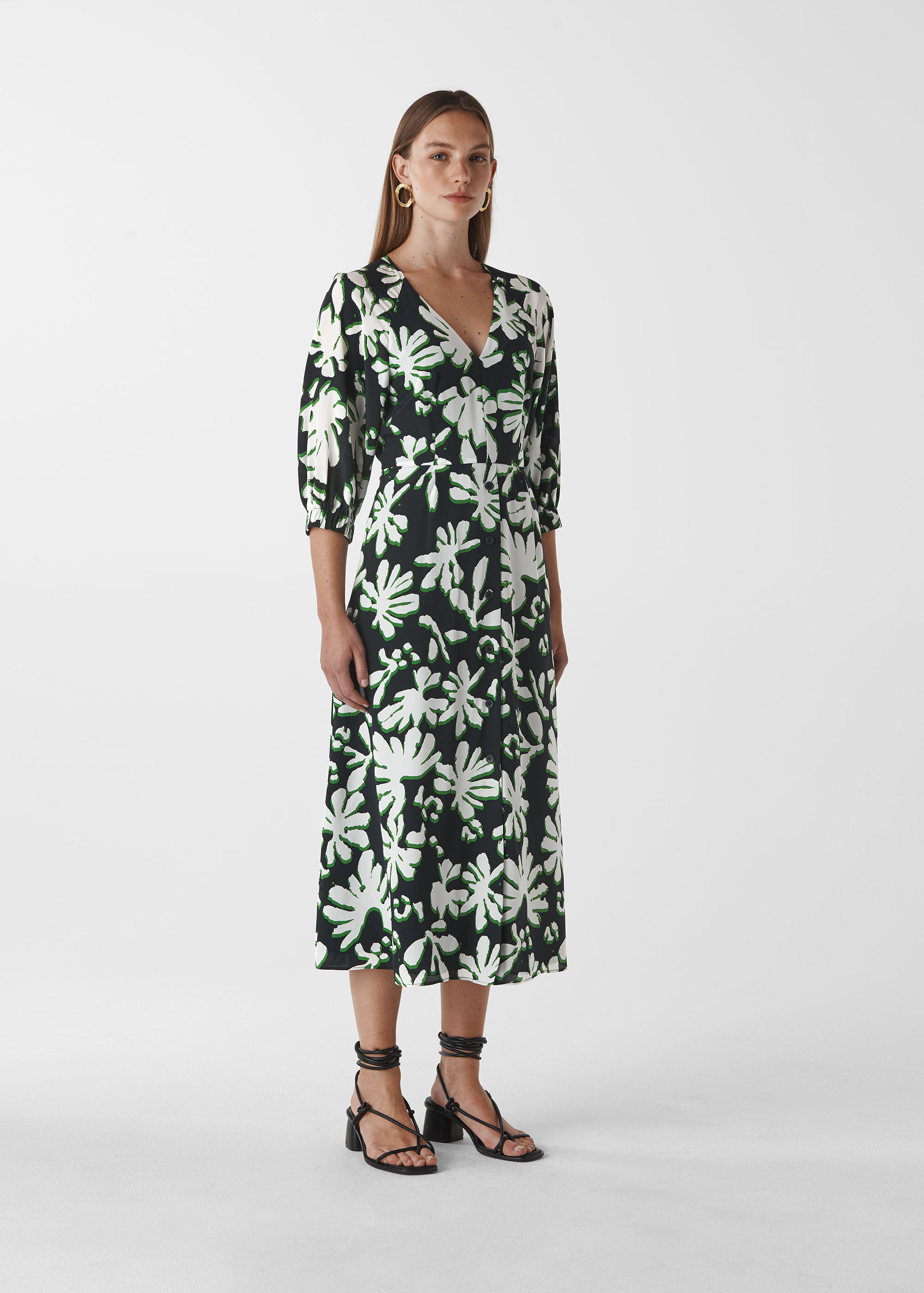 Green palm top leaf print dress